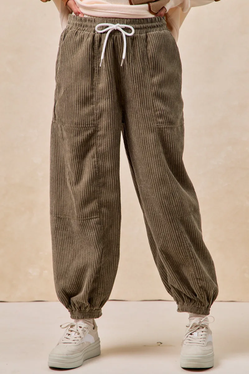 IB1829G-04 | SOLID CORDUROY PANTS WITH DRAWSTRING New Cut