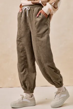 IB1829G-04 | SOLID CORDUROY PANTS WITH DRAWSTRING Chill Weather
