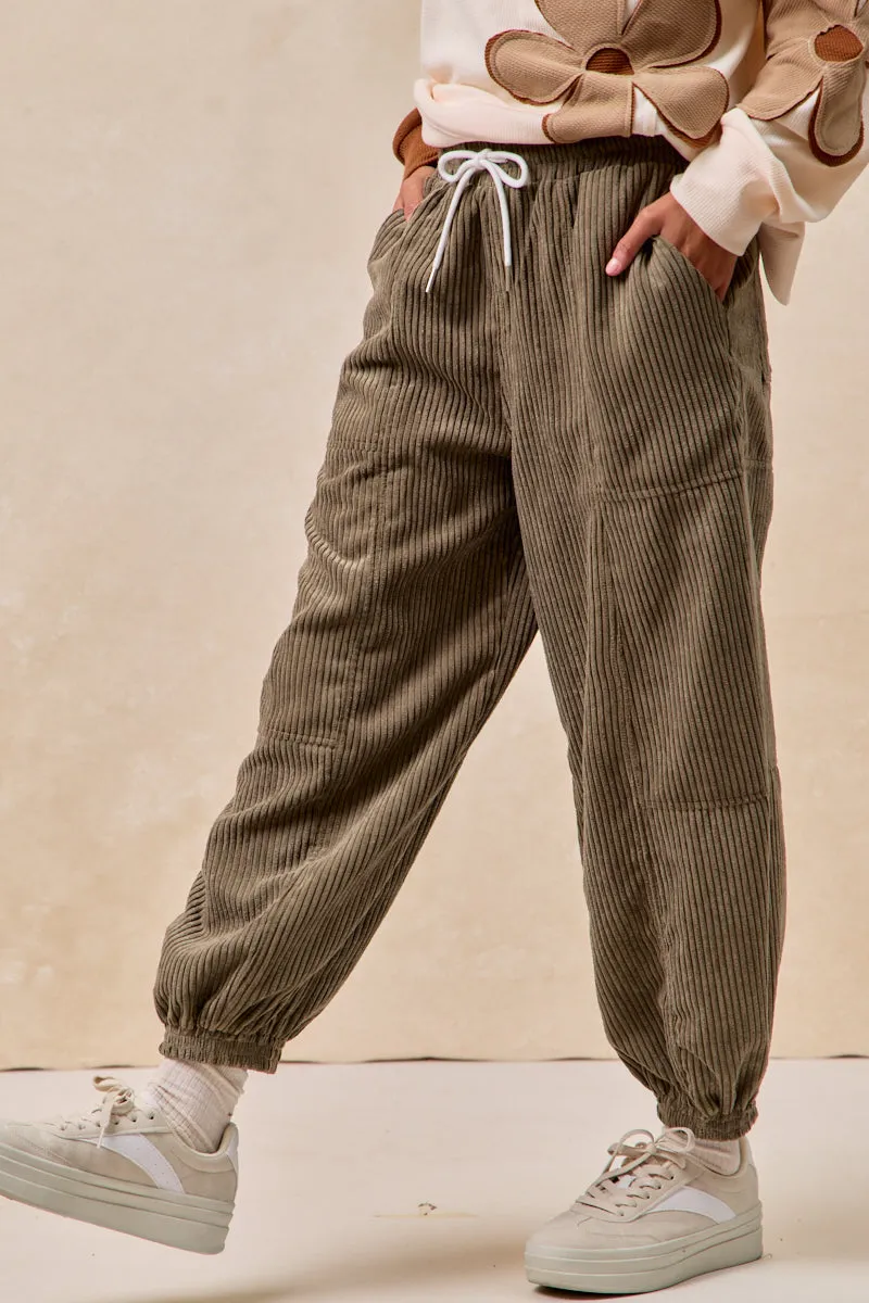 Cold Climate No Wrinkle IB1829G-04 | SOLID CORDUROY PANTS WITH DRAWSTRING