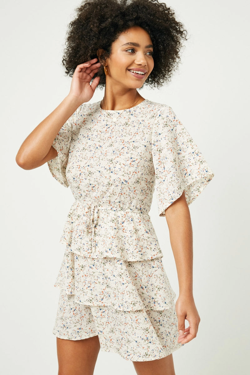Occasion Wear Ditsy Floral Tiered Flutter Sleeve Mini Dress