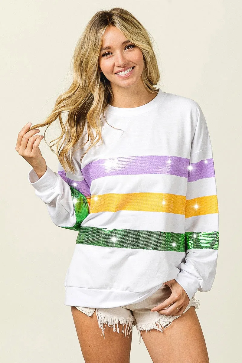 IP9045-01 | SEQUIN MARDI GRAS PULLOVER Loose Fit