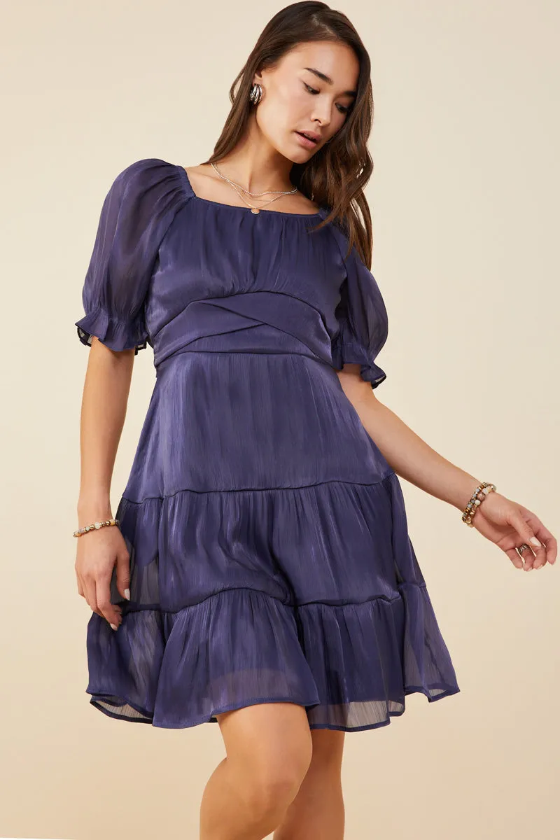 Womens Textured Shimmer Tie Detail Dress Youthful Style