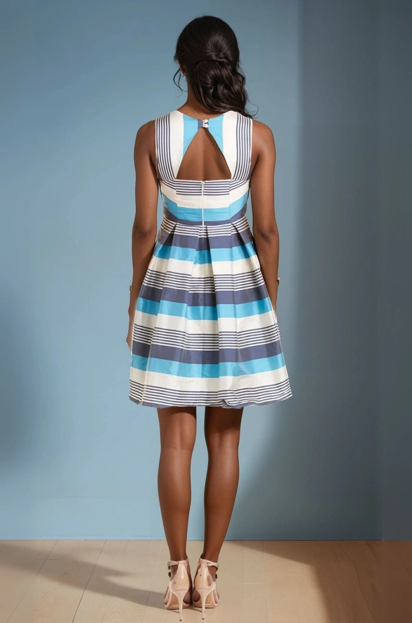 Mandy Dress - Blue Stripe Invisible Zip