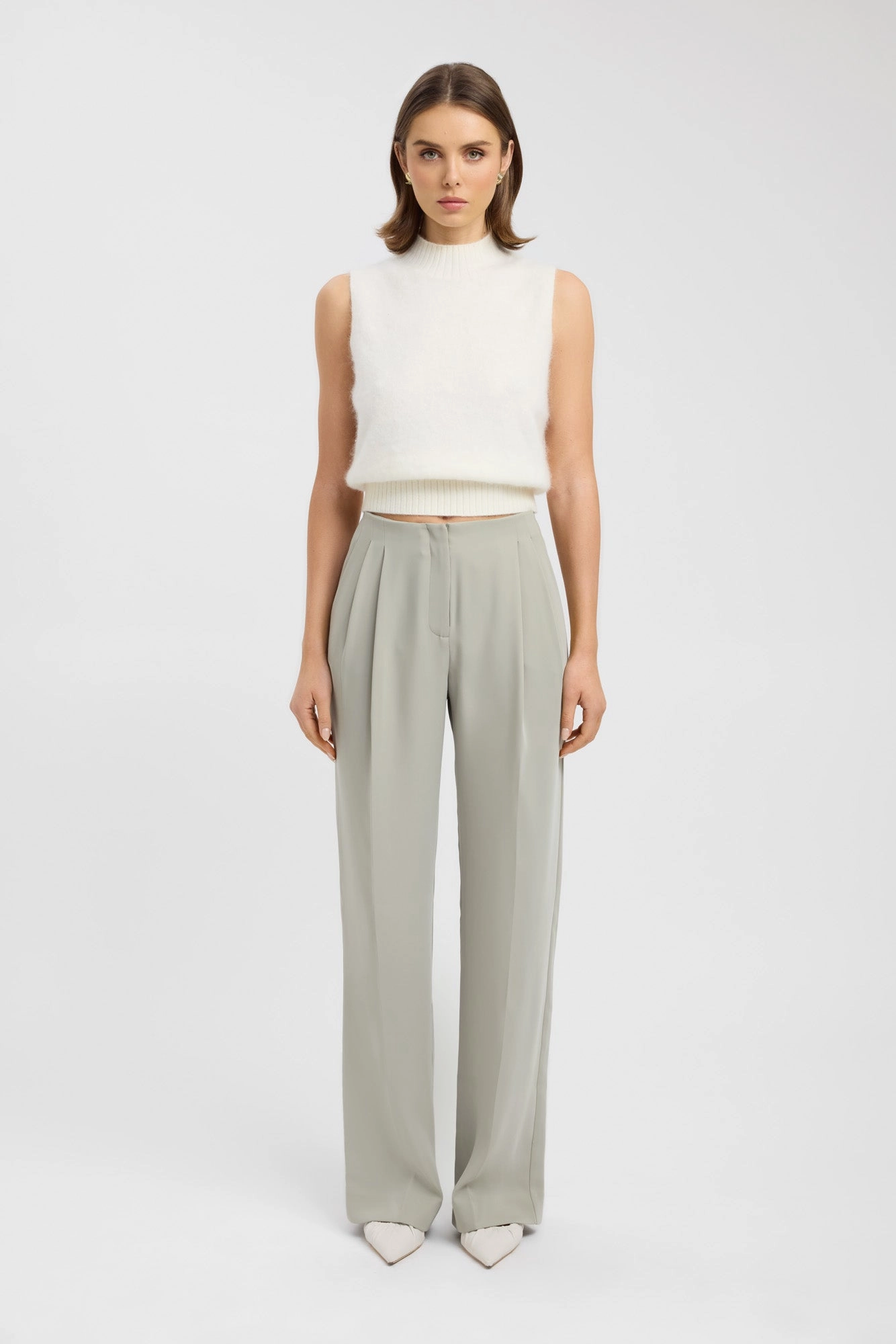 Metallic accents Straight Cut Maria Pleated Pant