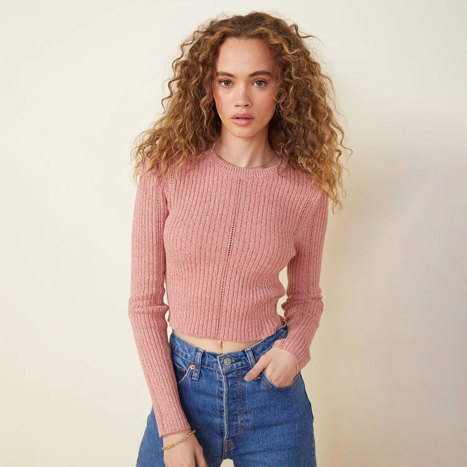 Classic Design Marled Sweater Long Sleeve Top