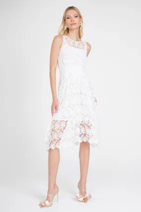 White Lace Midi Dress with Slip Polished Look