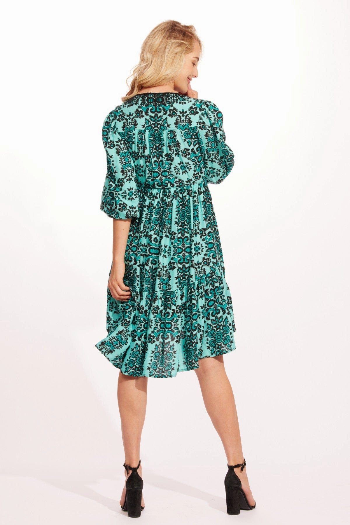 Melanie Dress - Mandala Teal Square Cut