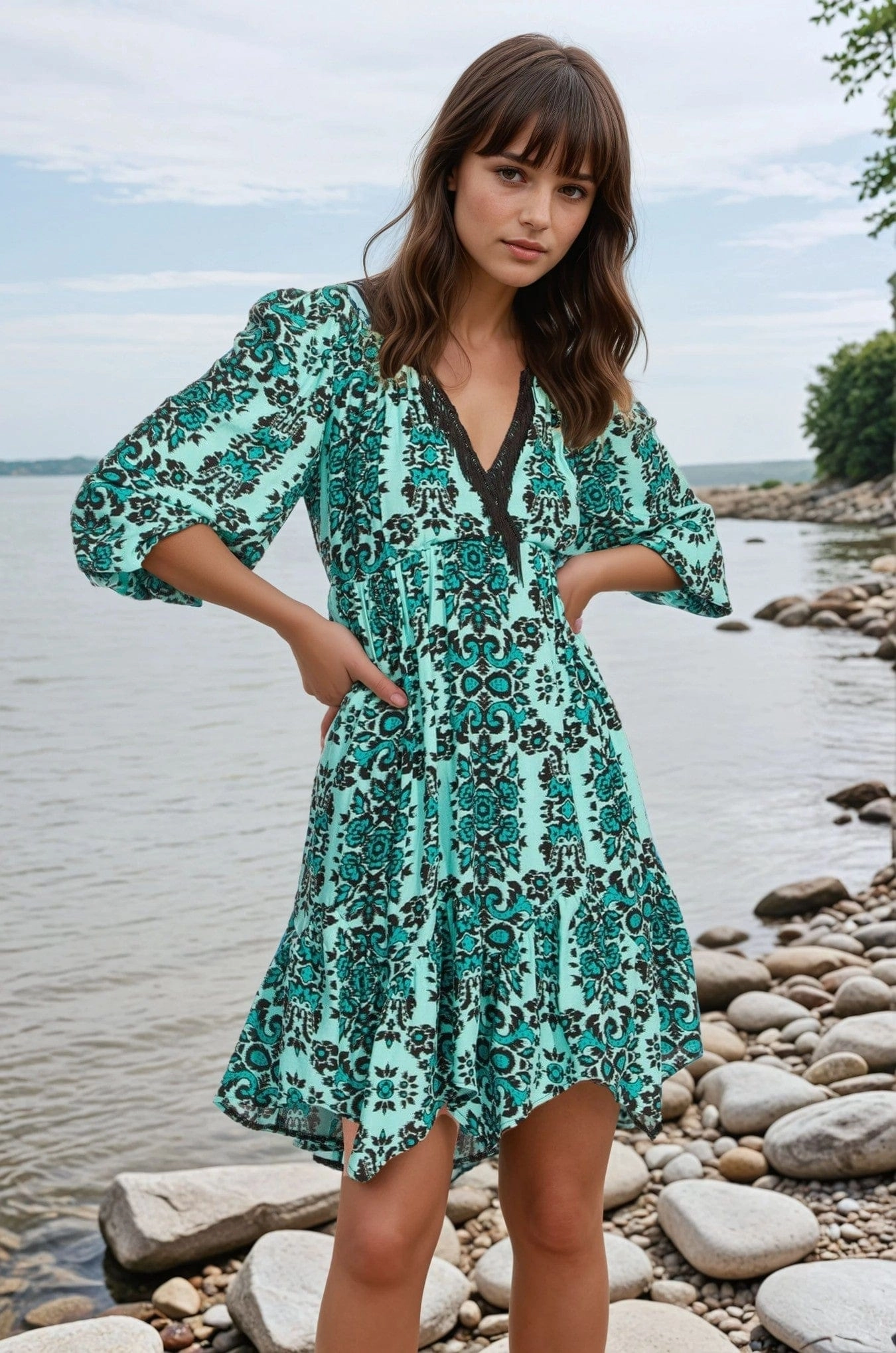 Melanie Dress - Mandala Teal Brunch Ready