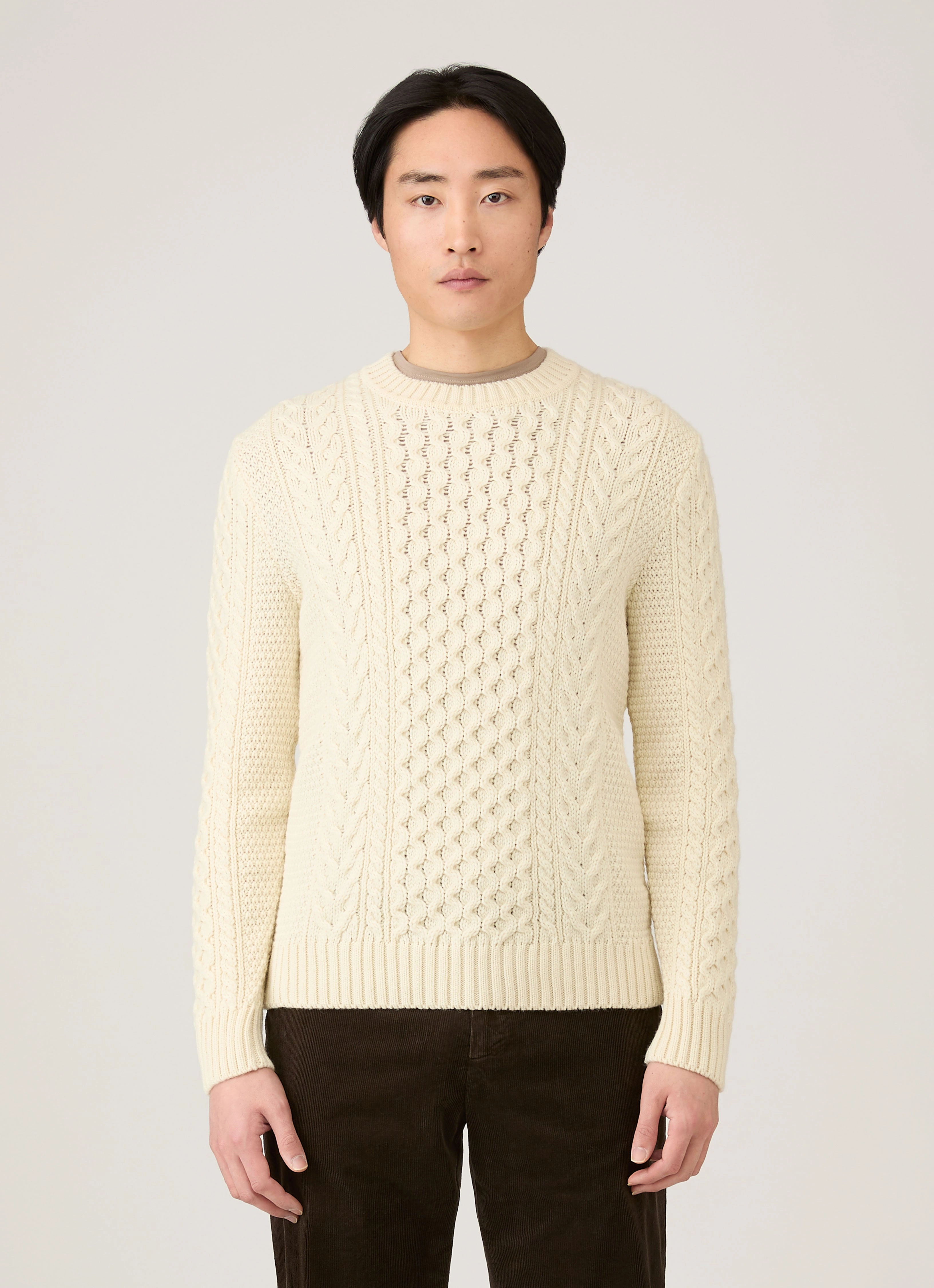 Men's Cable Knit Jumper in Ecru Thin Breathable