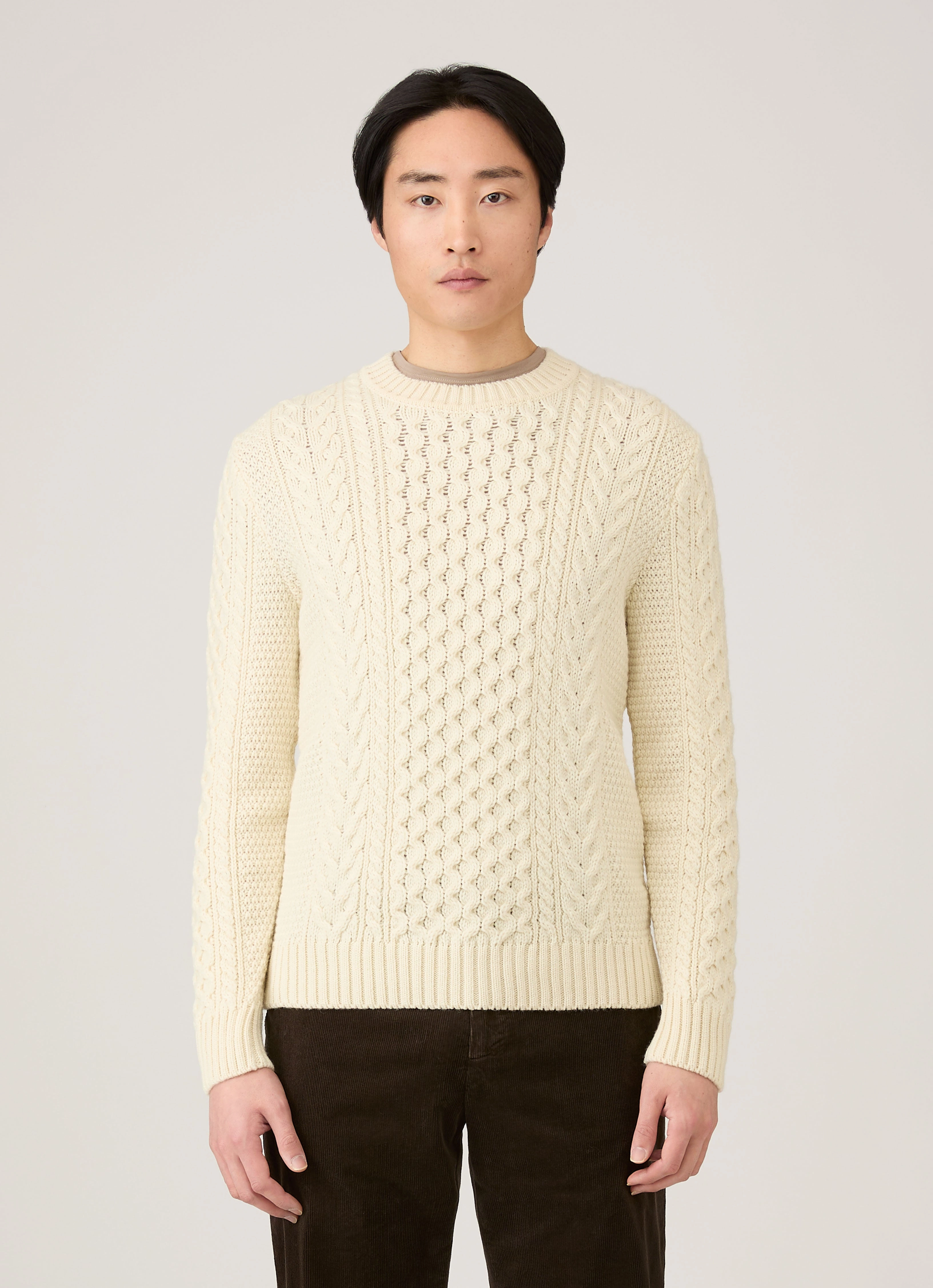 Men's Cable Knit Jumper in Ecru Thin Breathable
