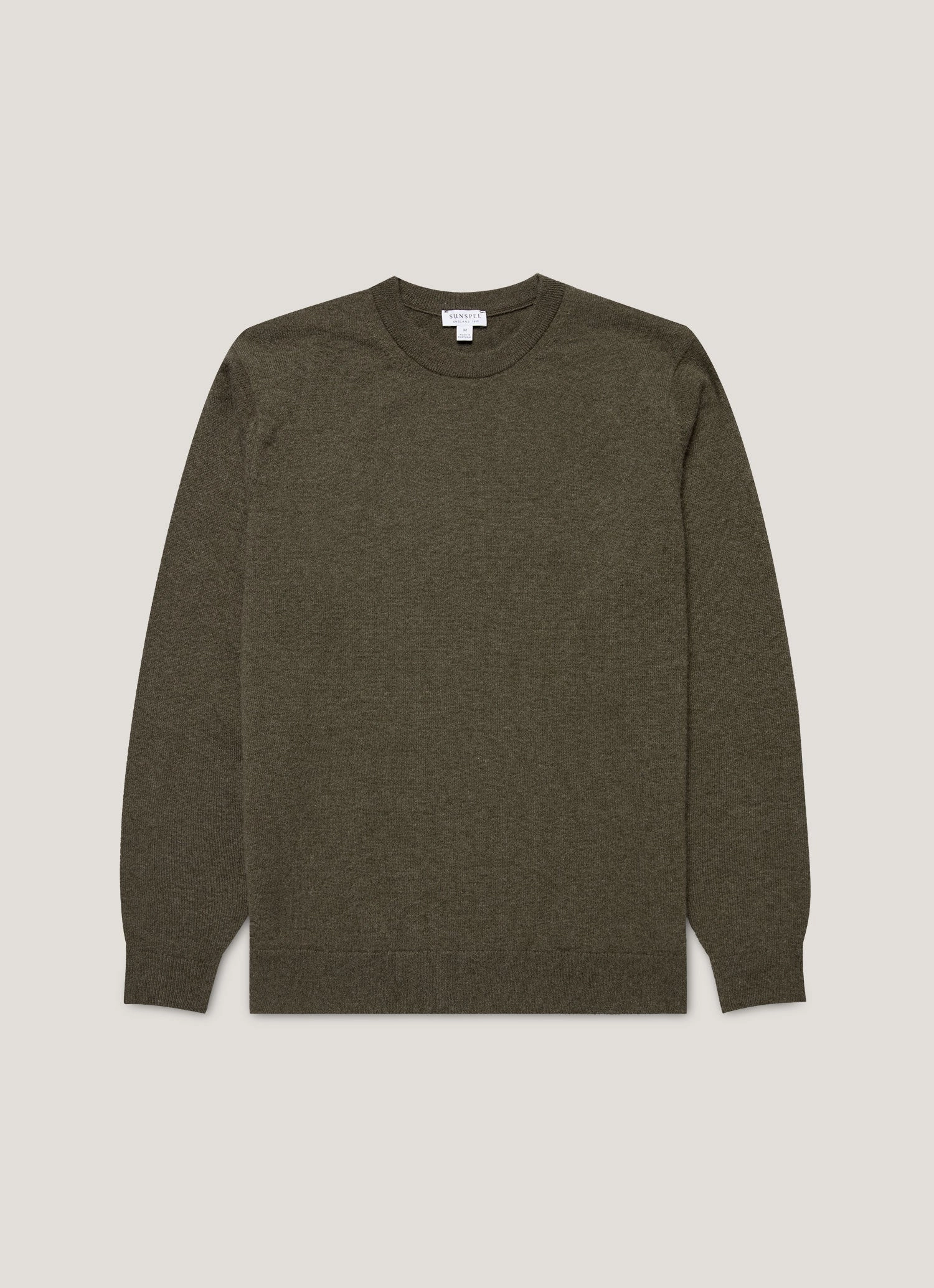 Men's Cashmere Crew Neck Jumper in Khaki Fashionable outdoor sweater