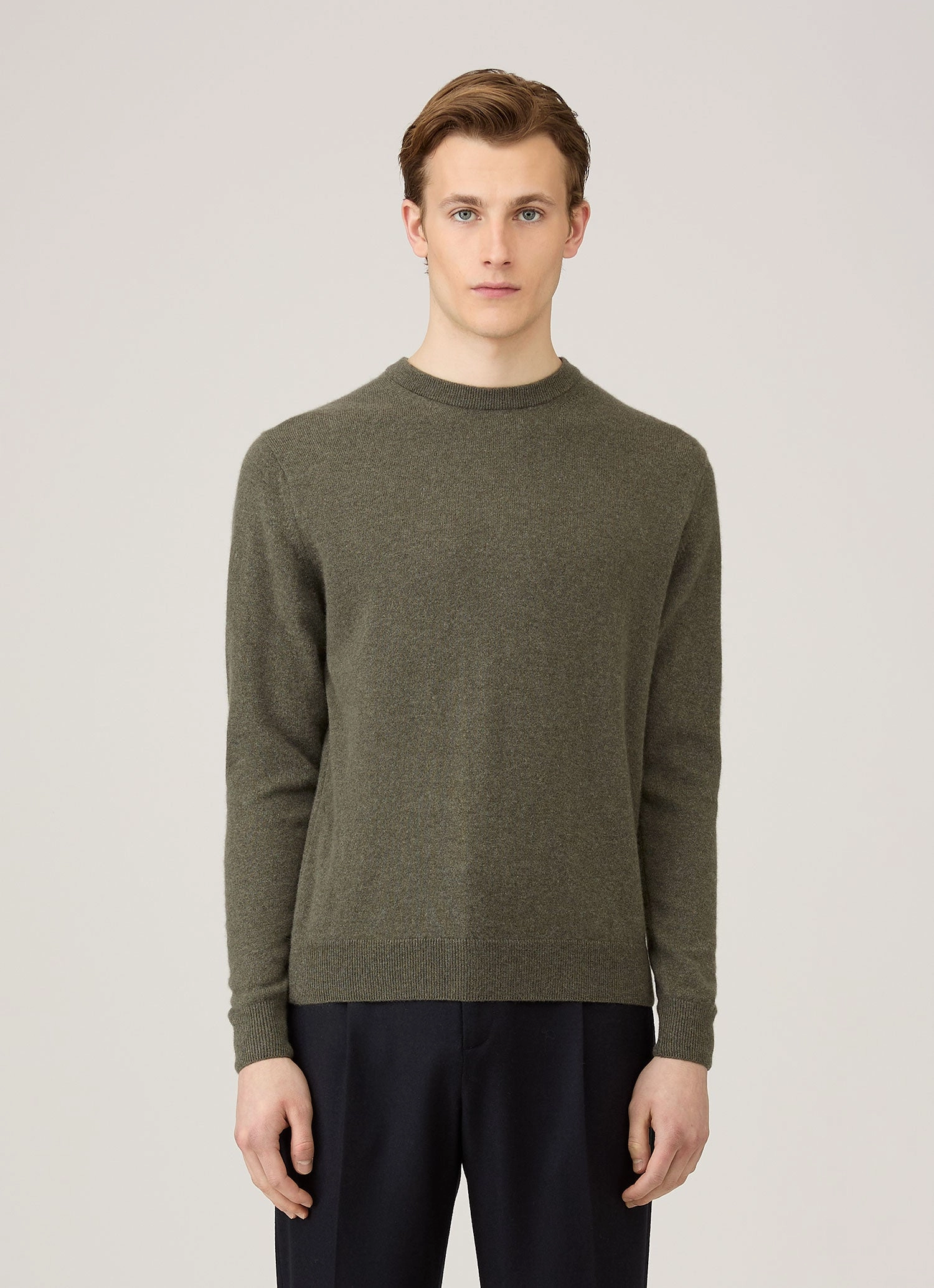 Men's Cashmere Crew Neck Jumper in Khaki Sleeveless