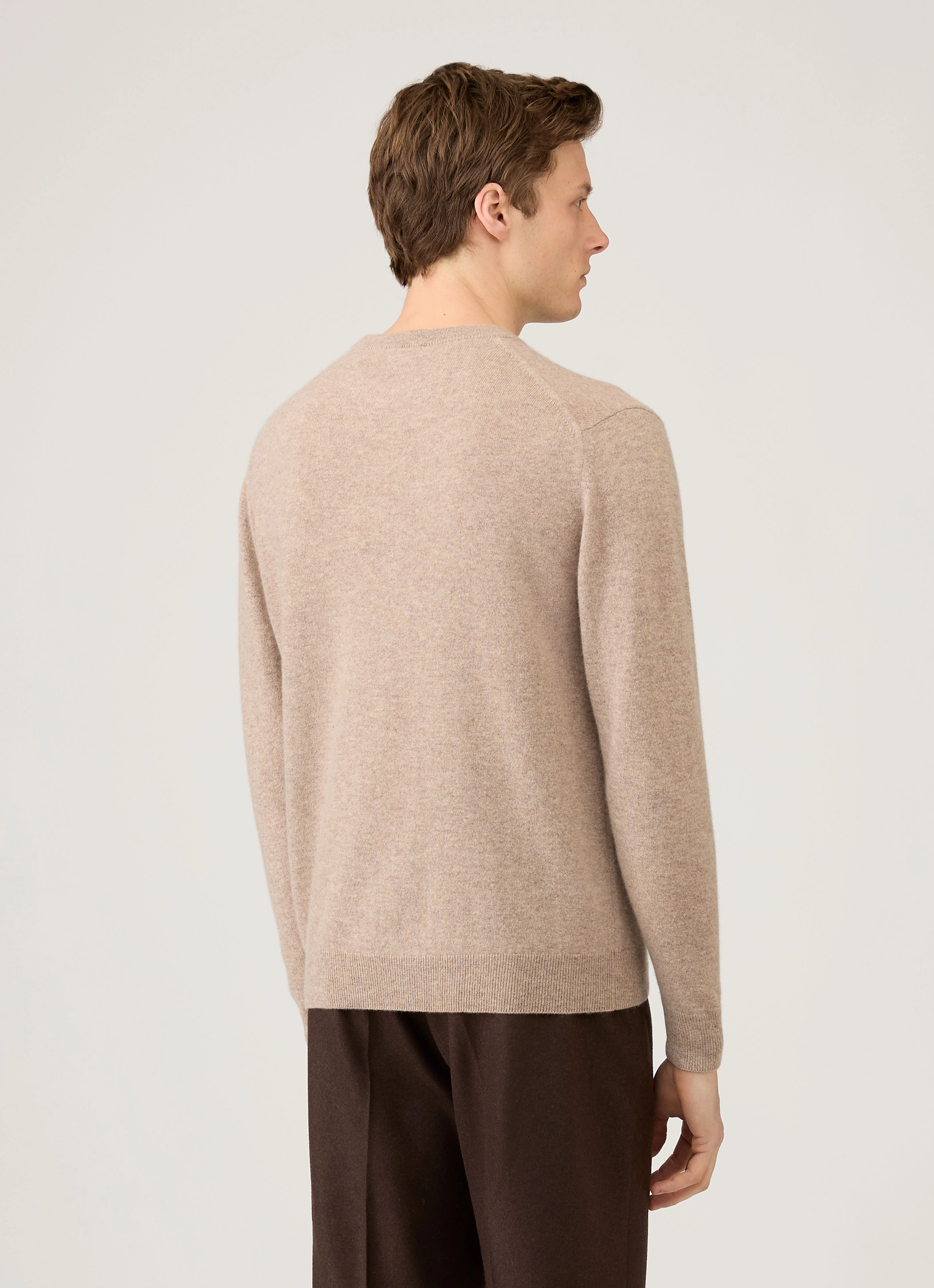Men's Cashmere Crew Neck Jumper in Oatmeal Melange Non-shedding
