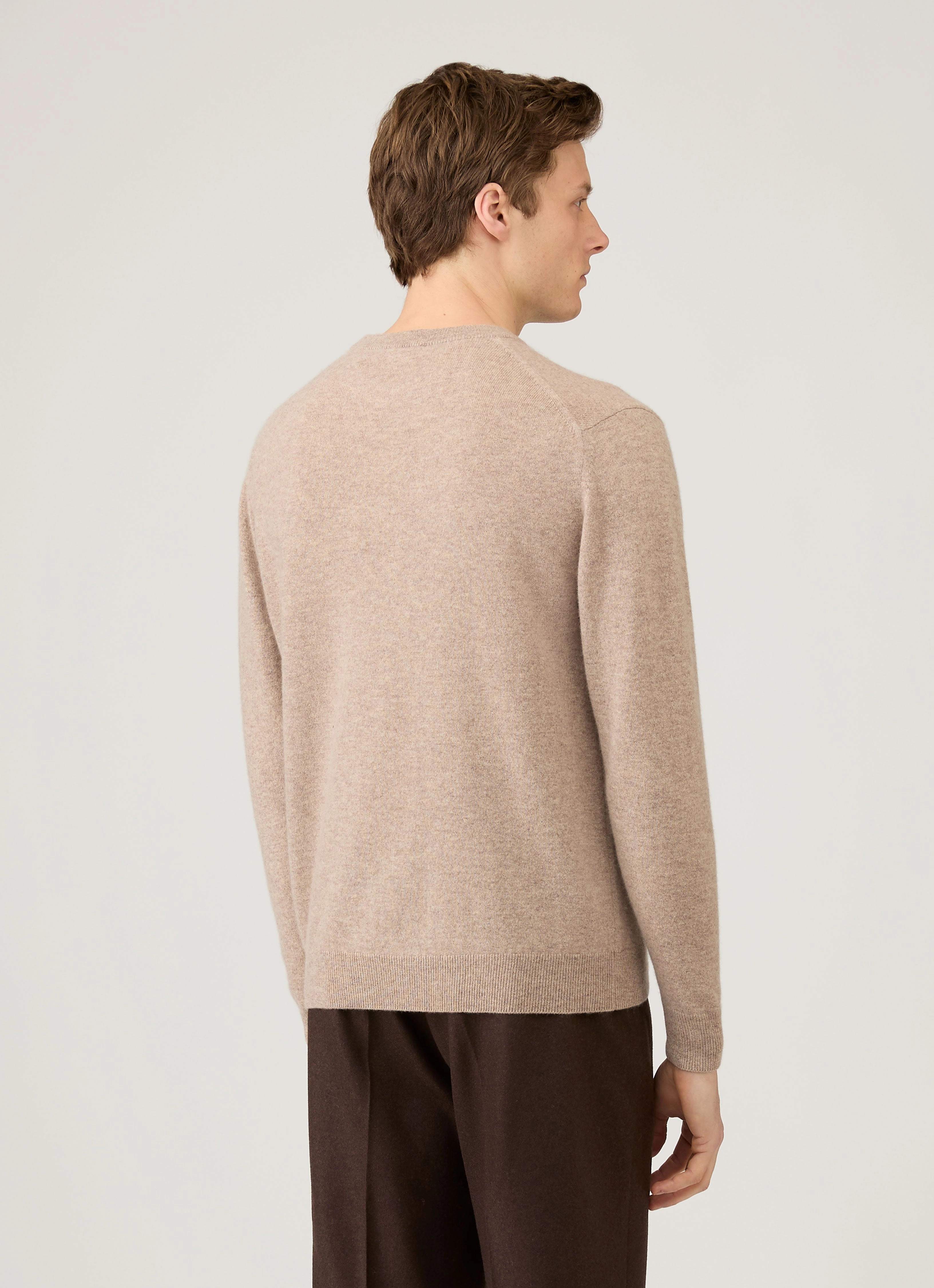 Men's Cashmere Crew Neck Jumper in Oatmeal Melange Non-shedding