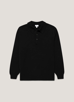 Smart Casual Style Men's Cashmere Polo Shirt in Black