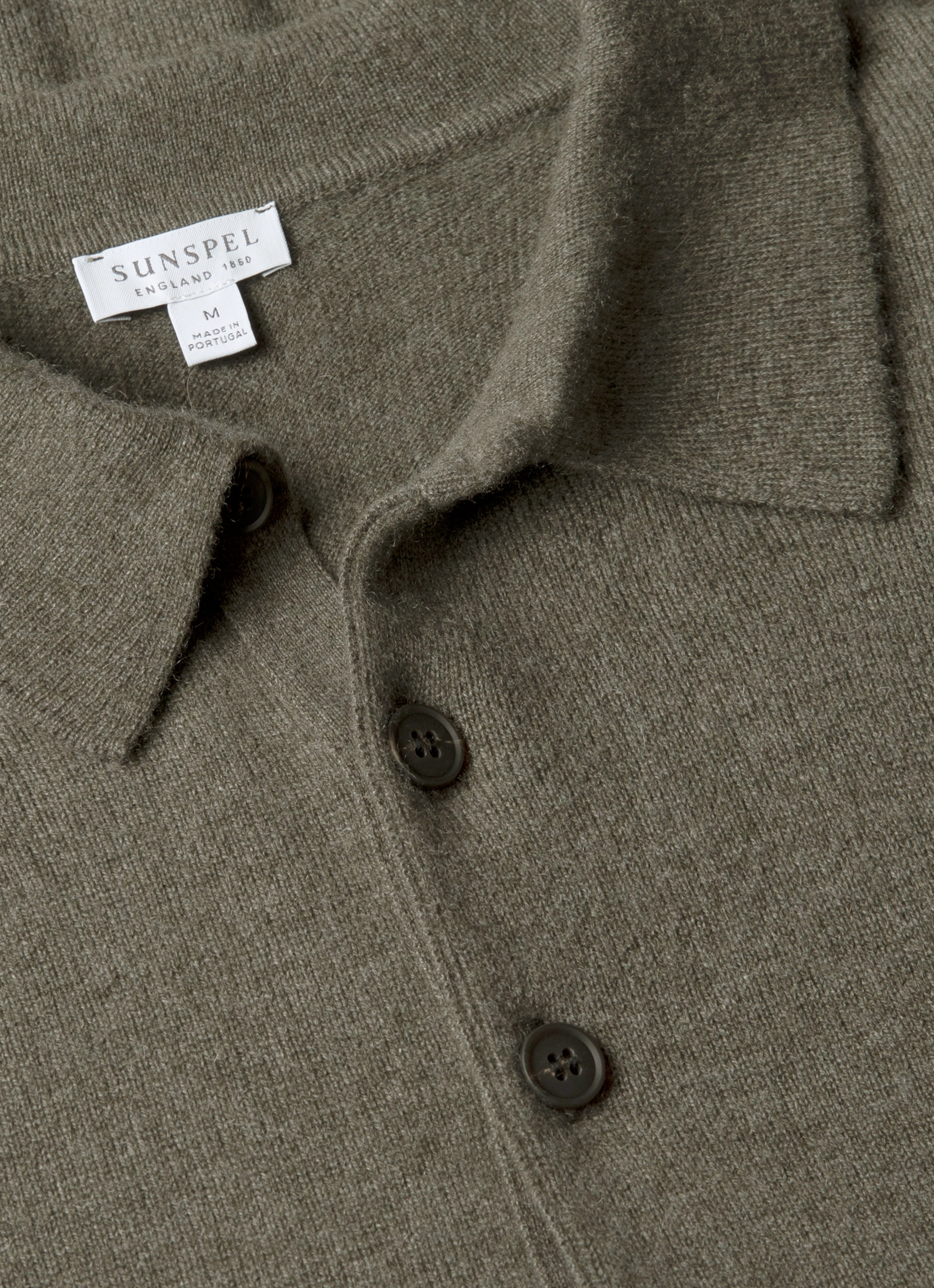 Men's Cashmere Polo Shirt in Khaki Frayed Design