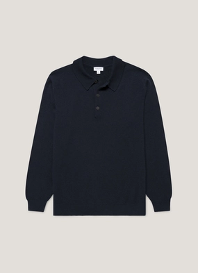 Simple knit layer Thick ribbed knit sweater Men's Cashmere Polo Shirt in Navy