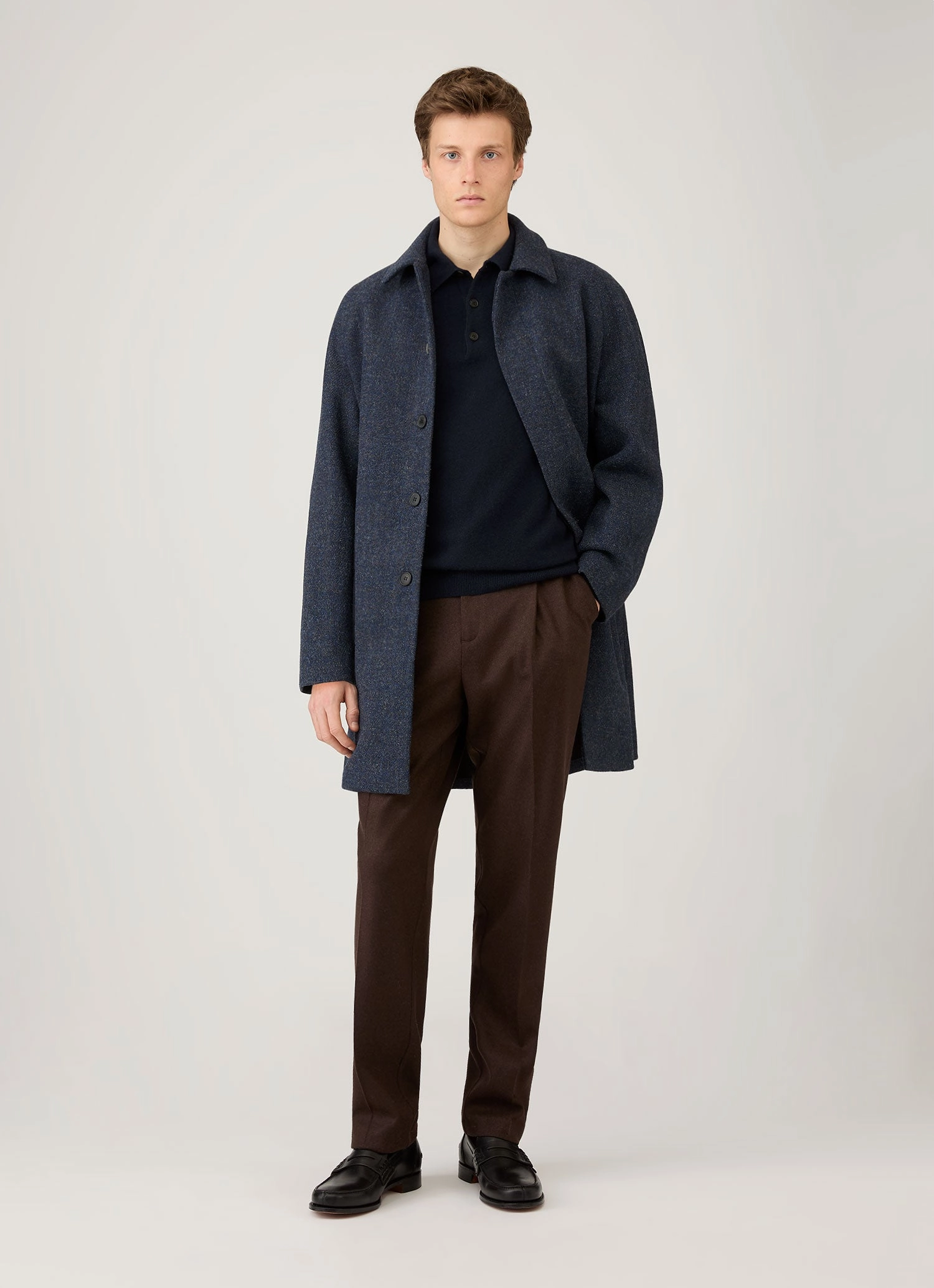 Men's Cashmere Polo Shirt in Navy Turn-down Collar