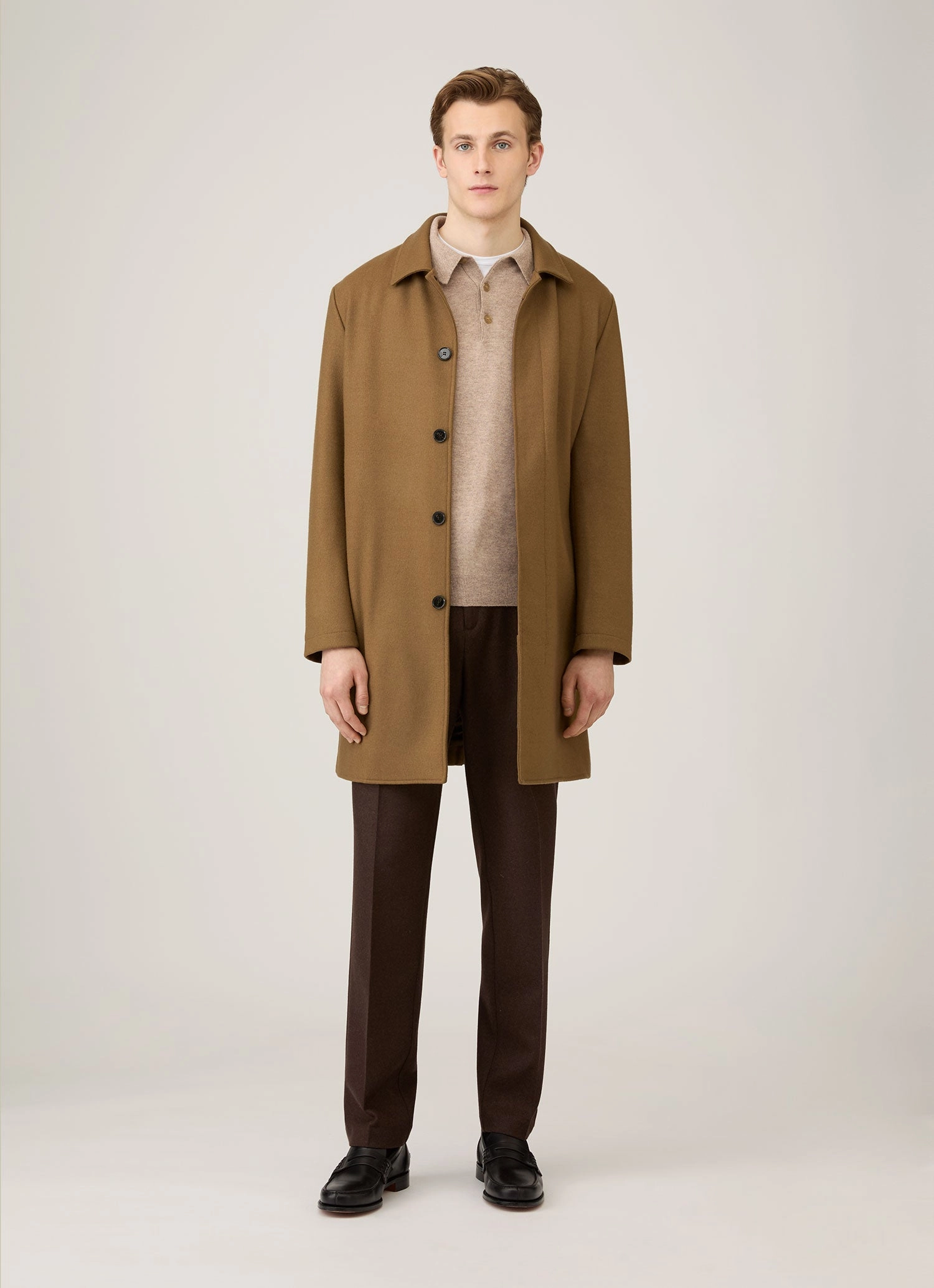 Men's Cashmere Polo Shirt in Oatmeal Melange Tall-enhancing