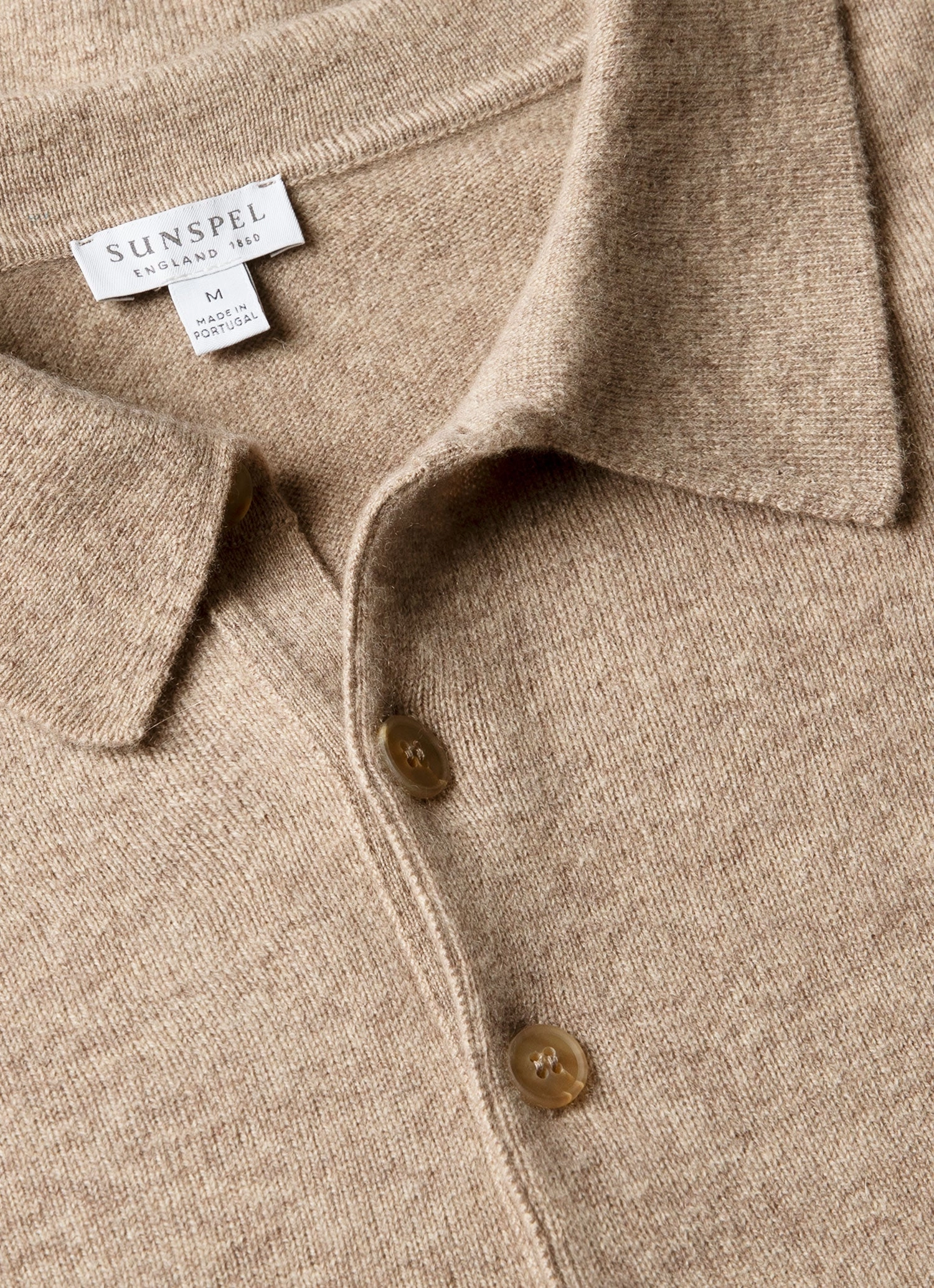 Men's Cashmere Polo Shirt in Oatmeal Melange Tall-enhancing
