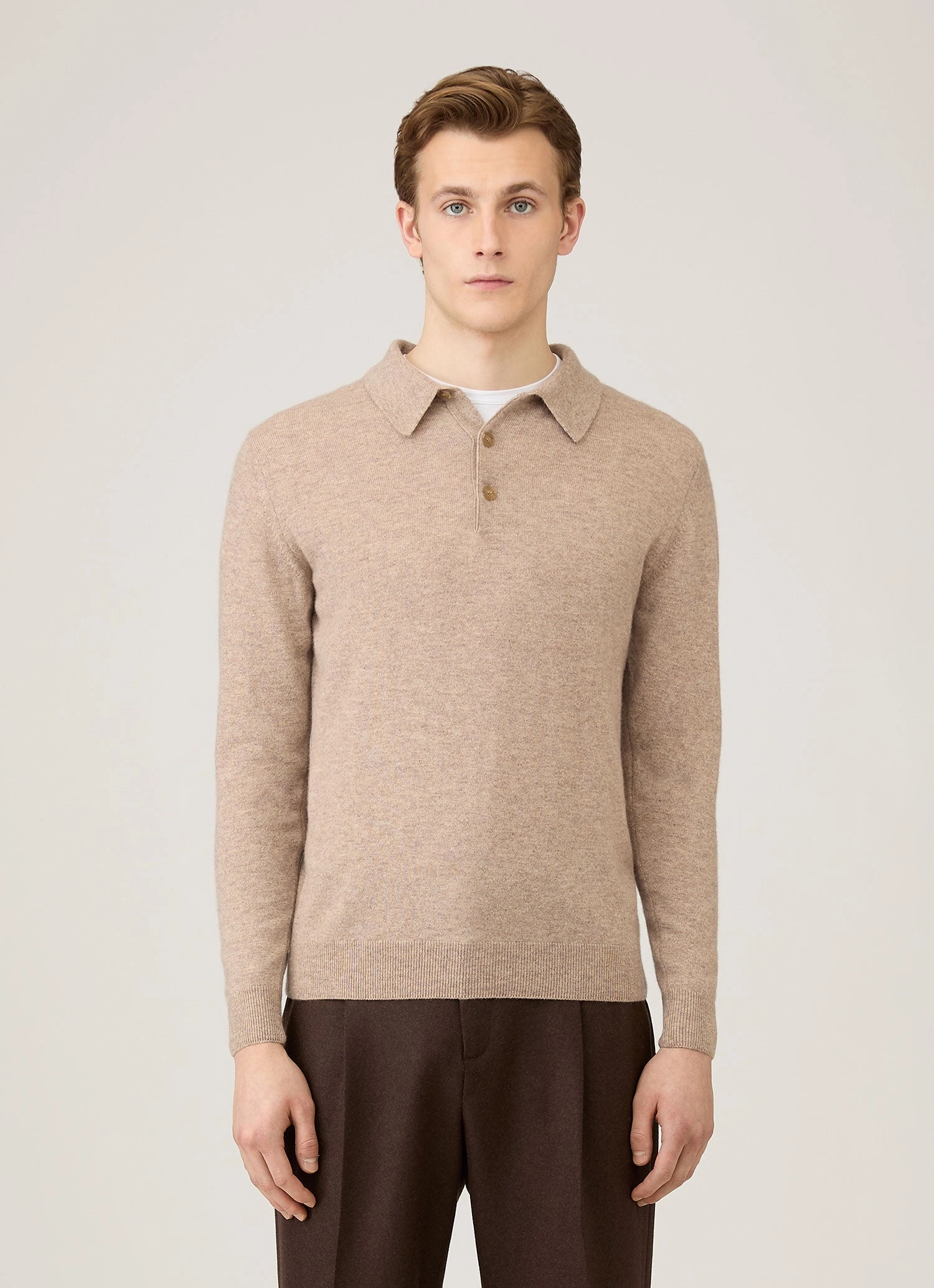 Men's Cashmere Polo Shirt in Oatmeal Melange Weekend Mood