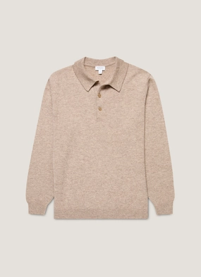 Minimal Trend Fresh Trend Look Men's Cashmere Polo Shirt in Oatmeal Melange