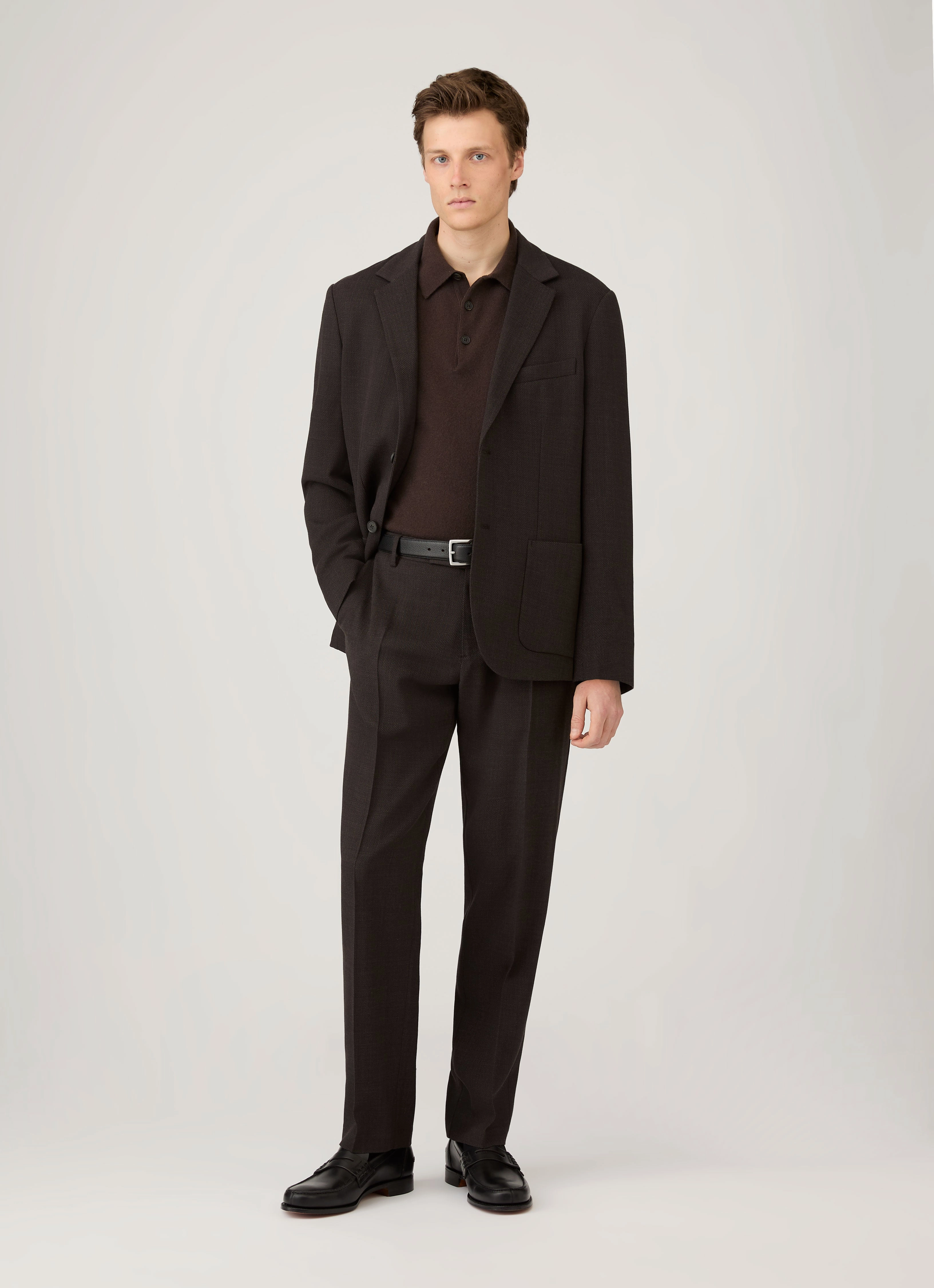 Men's Cashmere Polo Shirt in Truffle Combed Cotton