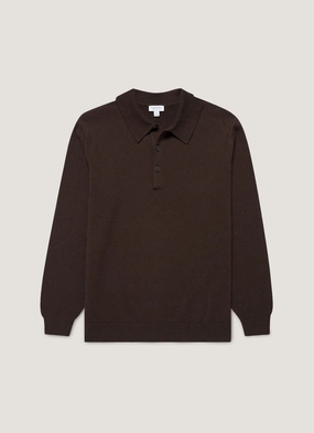 Casual evening sweater Men's Cashmere Polo Shirt in Truffle