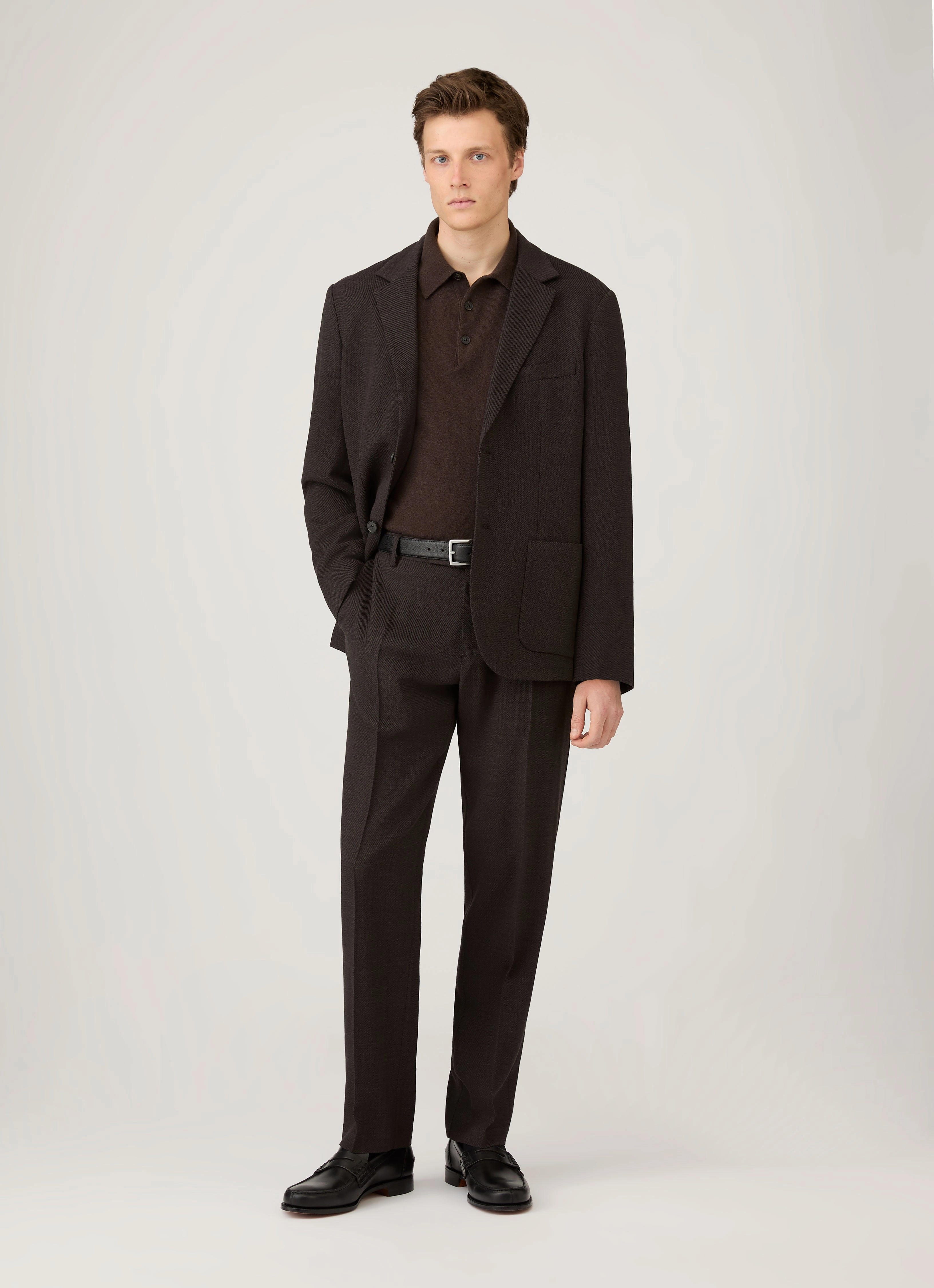 Men's Cashmere Polo Shirt in Truffle Combed Cotton