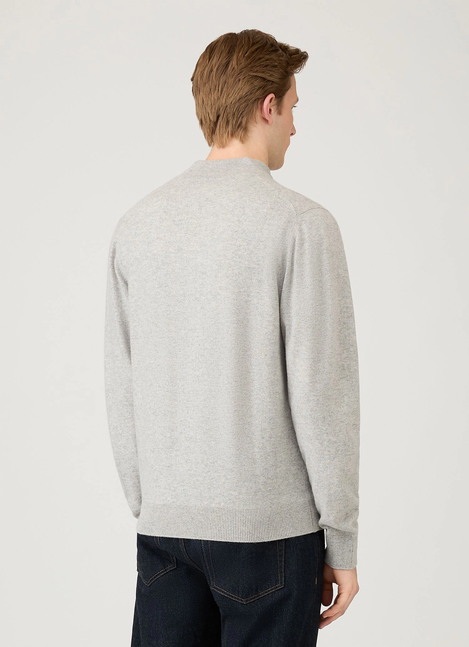 Men's Cashmere Zip Neck Jumper in Grey Melange Slim Slimming