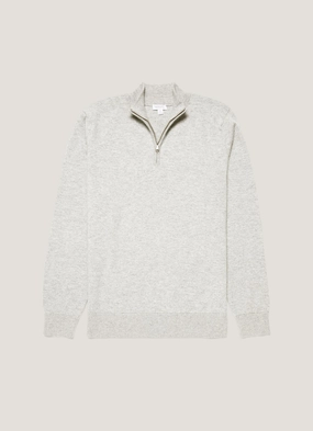 Warm layering sweater Cozy casual knit Men's Cashmere Zip Neck Jumper in Grey Melange