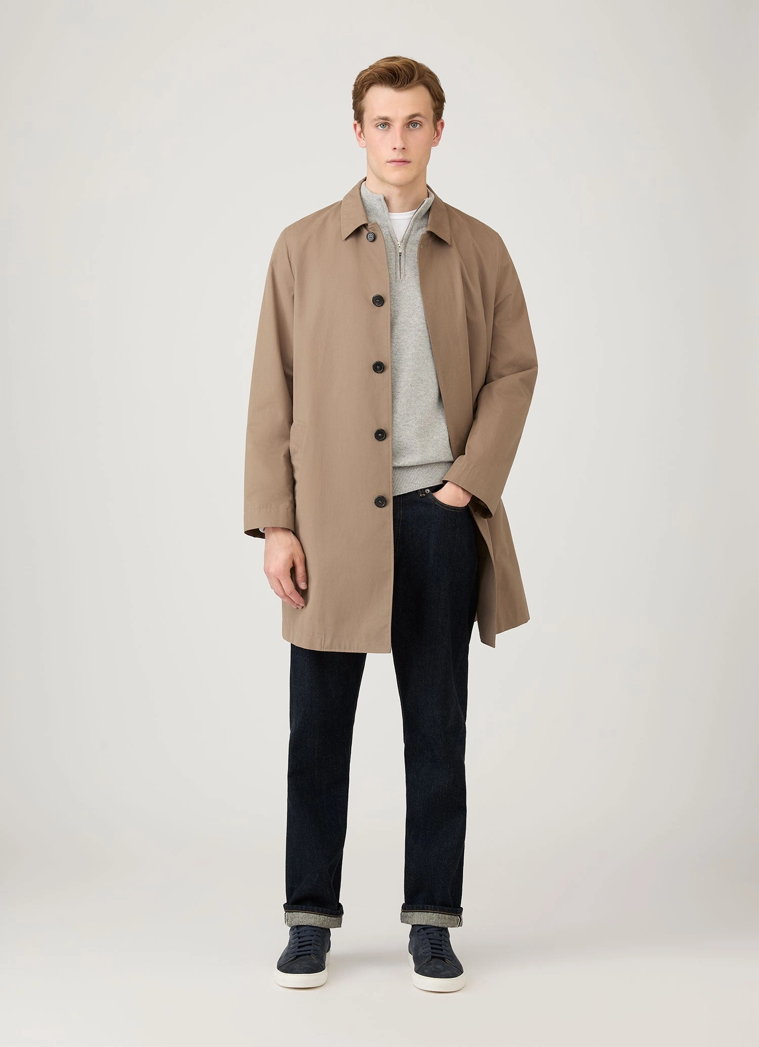 Men's Cashmere Zip Neck Jumper in Grey Melange Slim Slimming