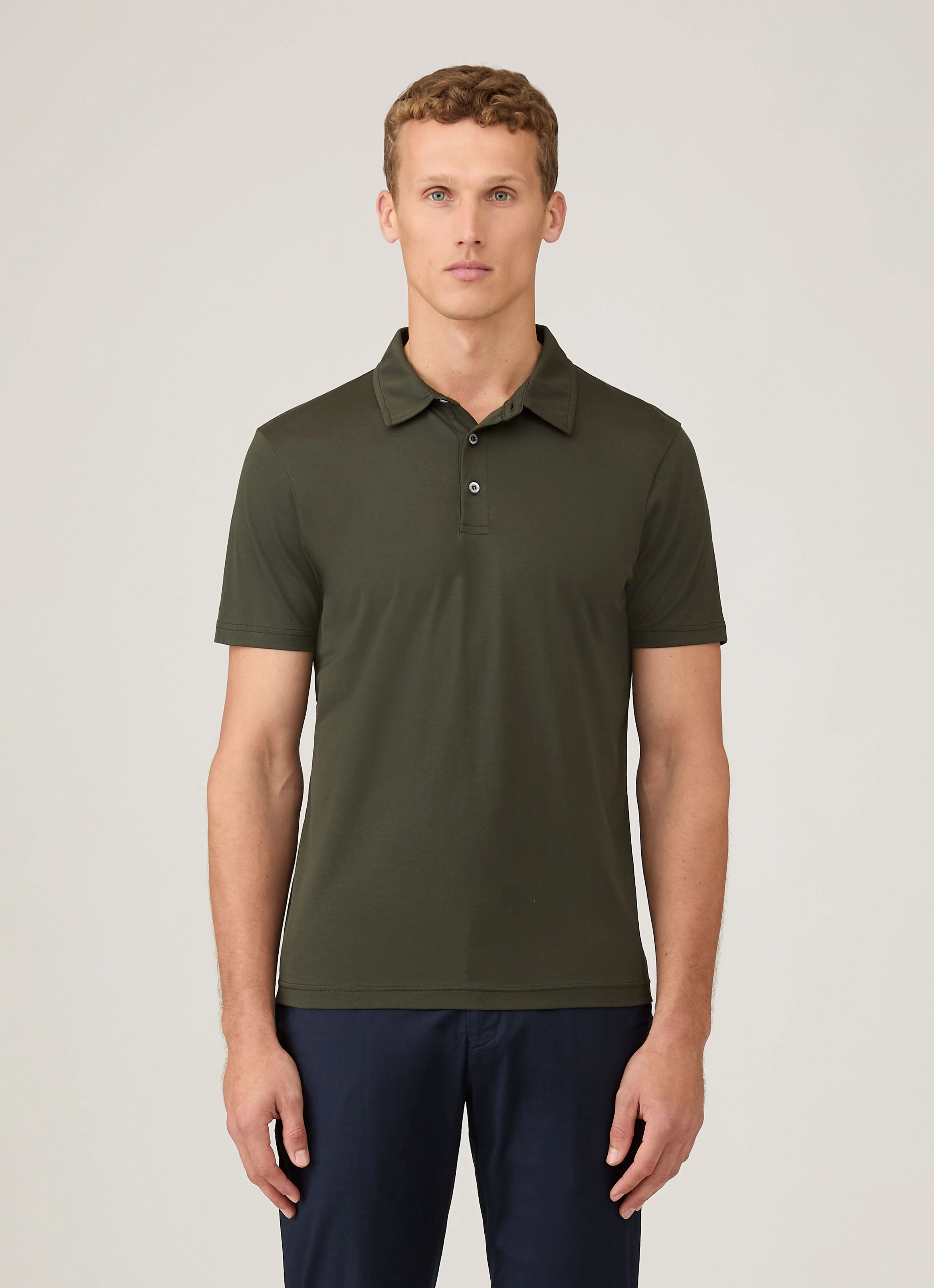 Men's Classic Jersey Polo Shirt in Dark Green Trendy Fit Beach