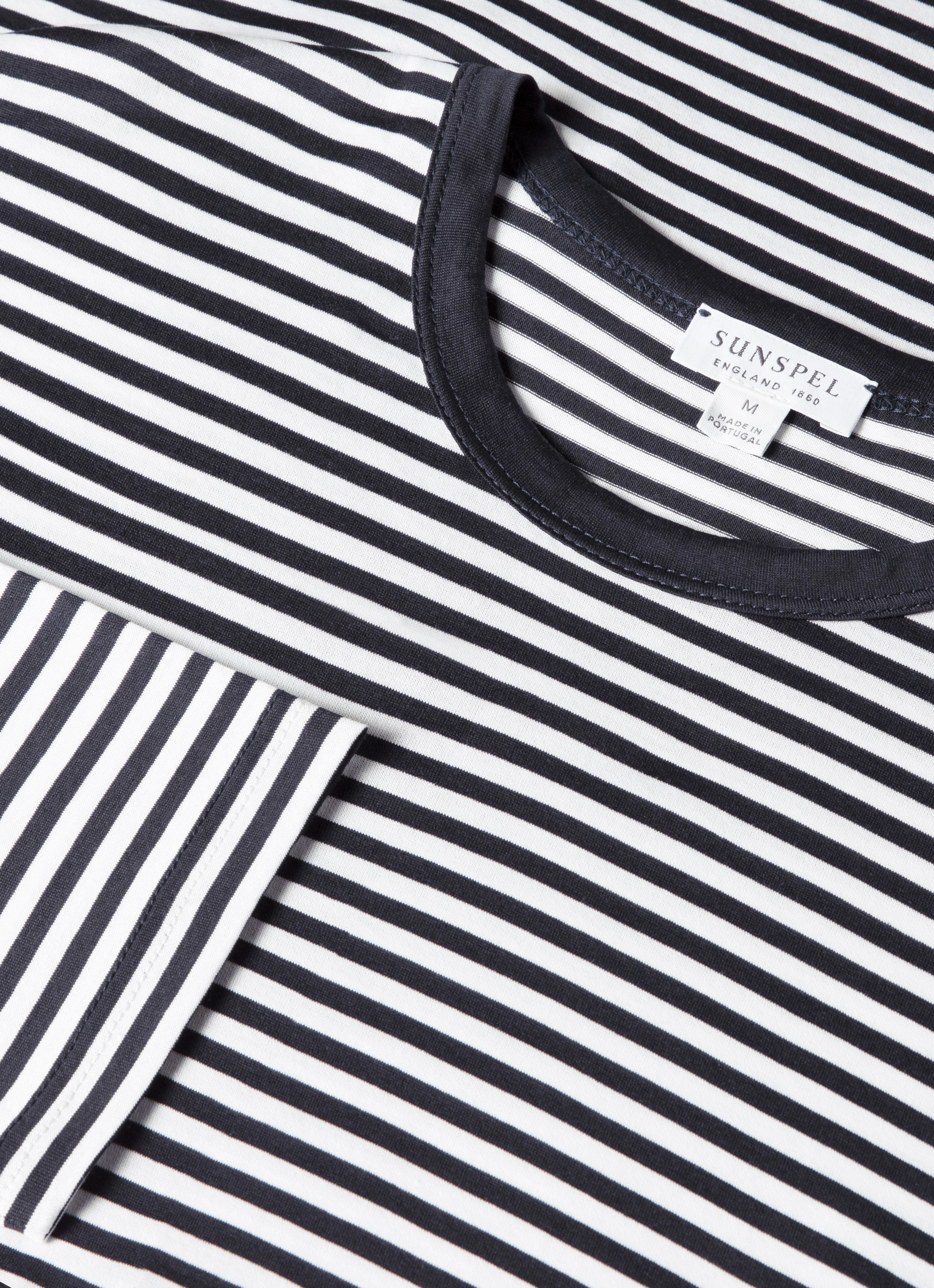 Men's Classic Long Sleeve T-shirt in Navy/White English Stripe Relaxed Shape Daily