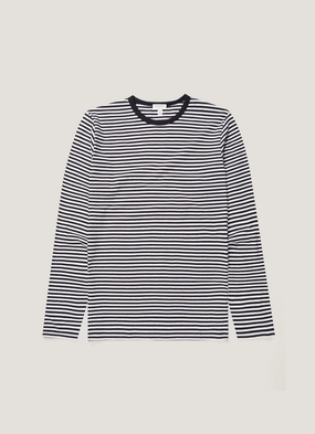 Everyday go-to shirt Men's Classic Long Sleeve T-shirt in Navy/White English Stripe