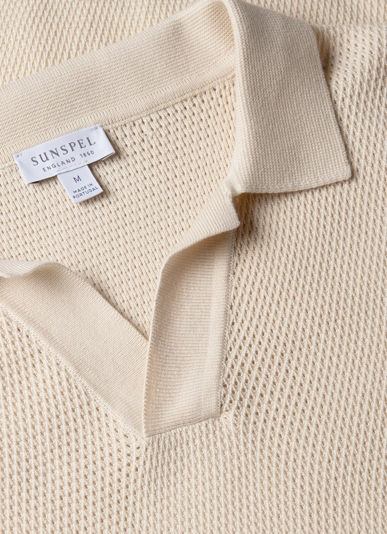 Men's Compact Mesh Knit Polo Shirt in Ecru Basic Design Casual