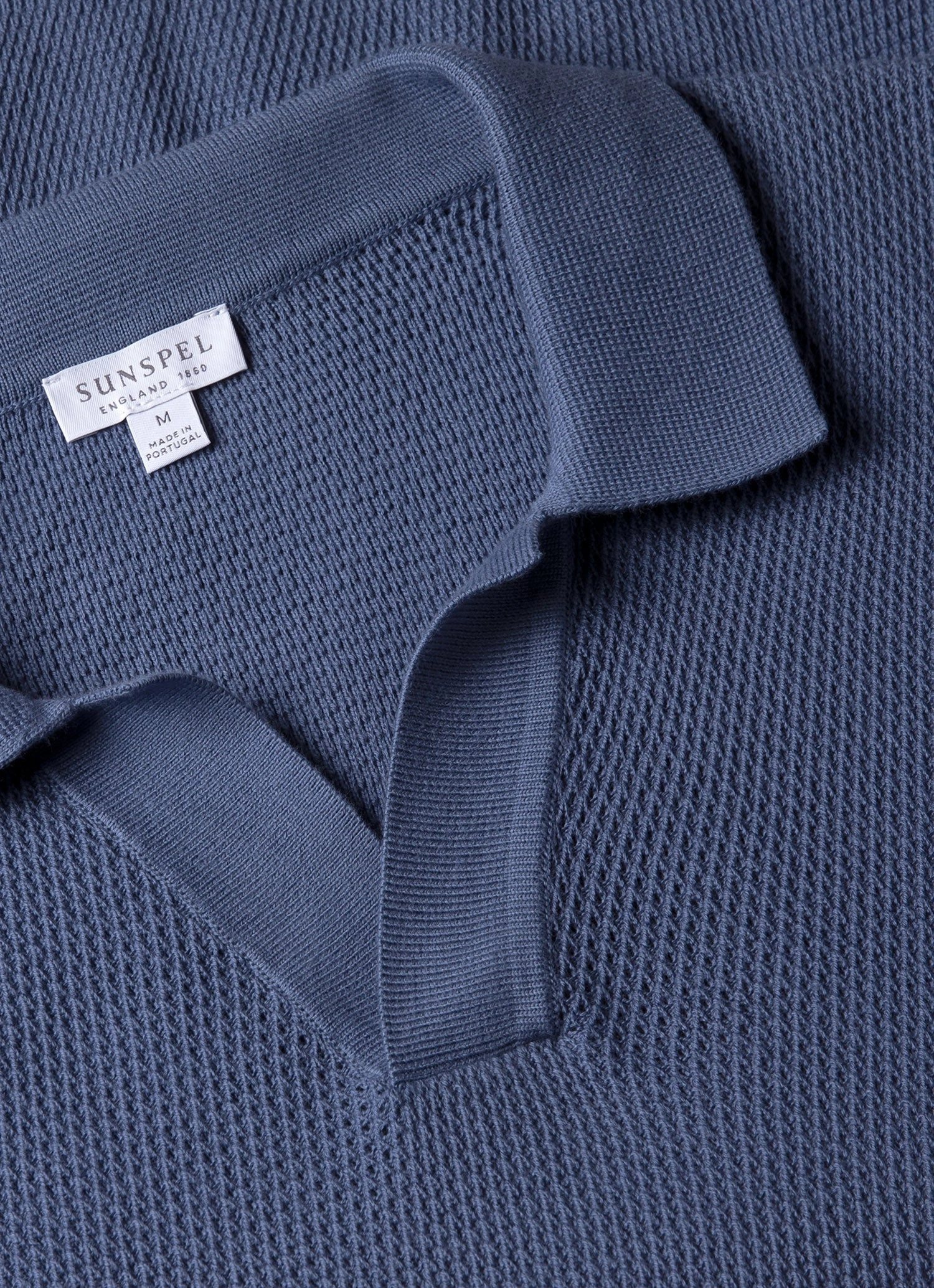 Men's Compact Mesh Knit Polo Shirt in Soft Denim Bold Fit Summer