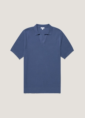 Men's Compact Mesh Knit Polo Shirt in Soft Denim Urban Street Look