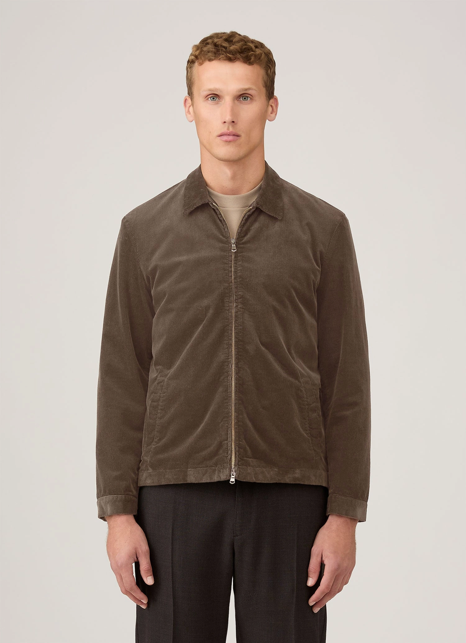 Men's Corduroy Harrington Jacket in Bark Convertible Style