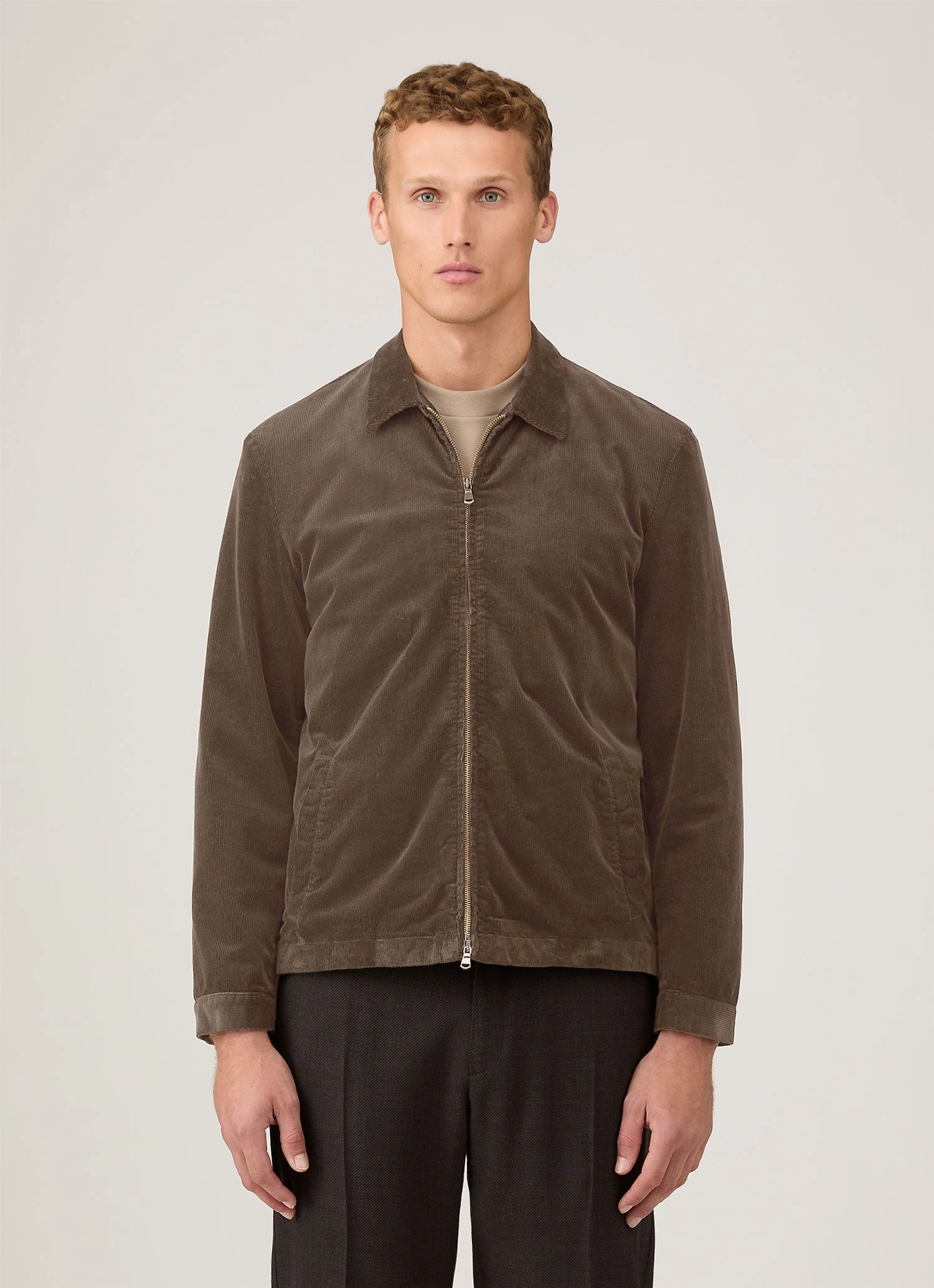 Men's Corduroy Harrington Jacket in Bark Convertible Style