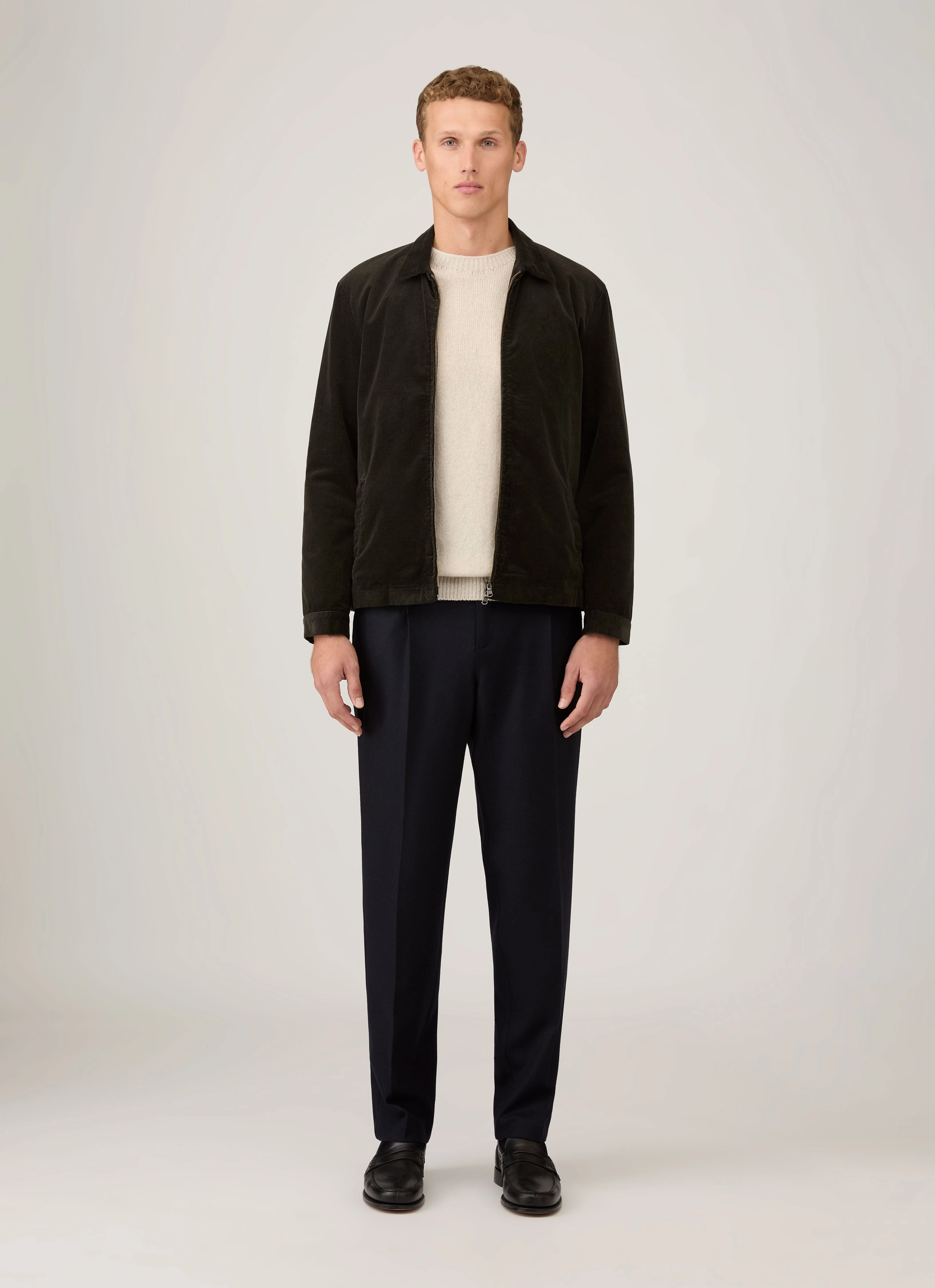 Men's Corduroy Harrington Jacket in Dark Green Chic Winter Fashion