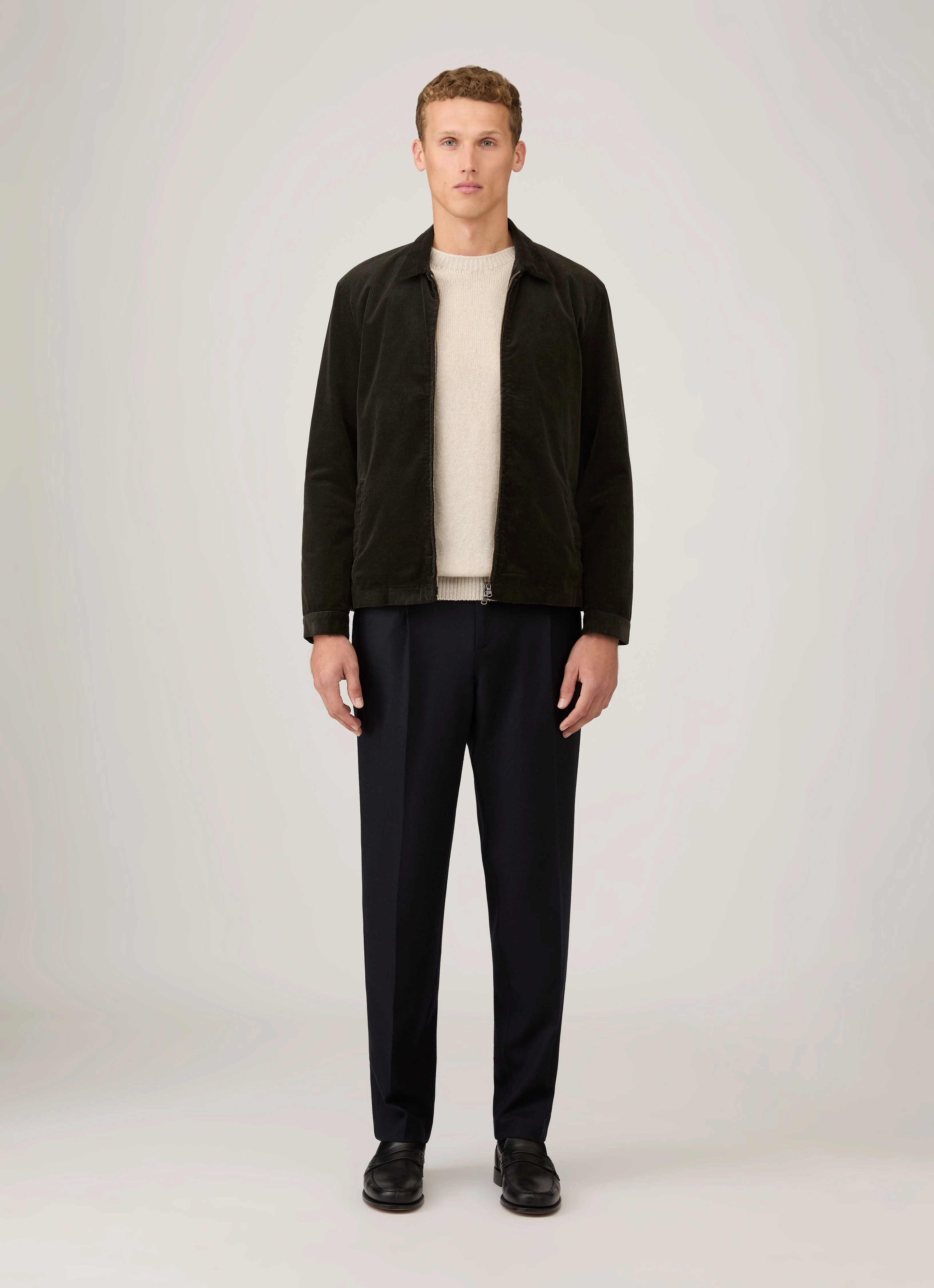 Men's Corduroy Harrington Jacket in Dark Green Chic Winter Fashion