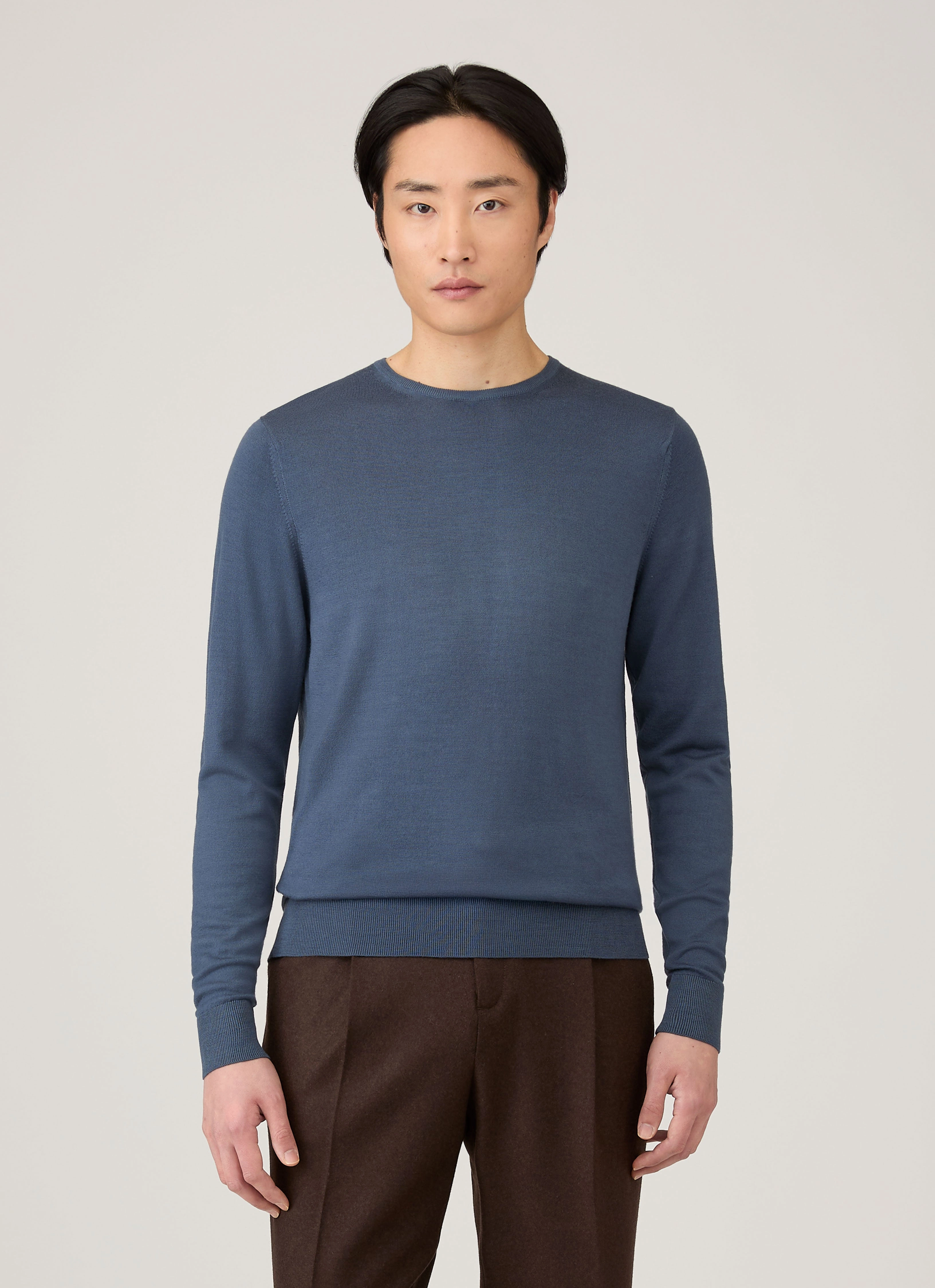 Men's Extra-Fine Merino Crew Neck in Slate Blue Thick Fleece