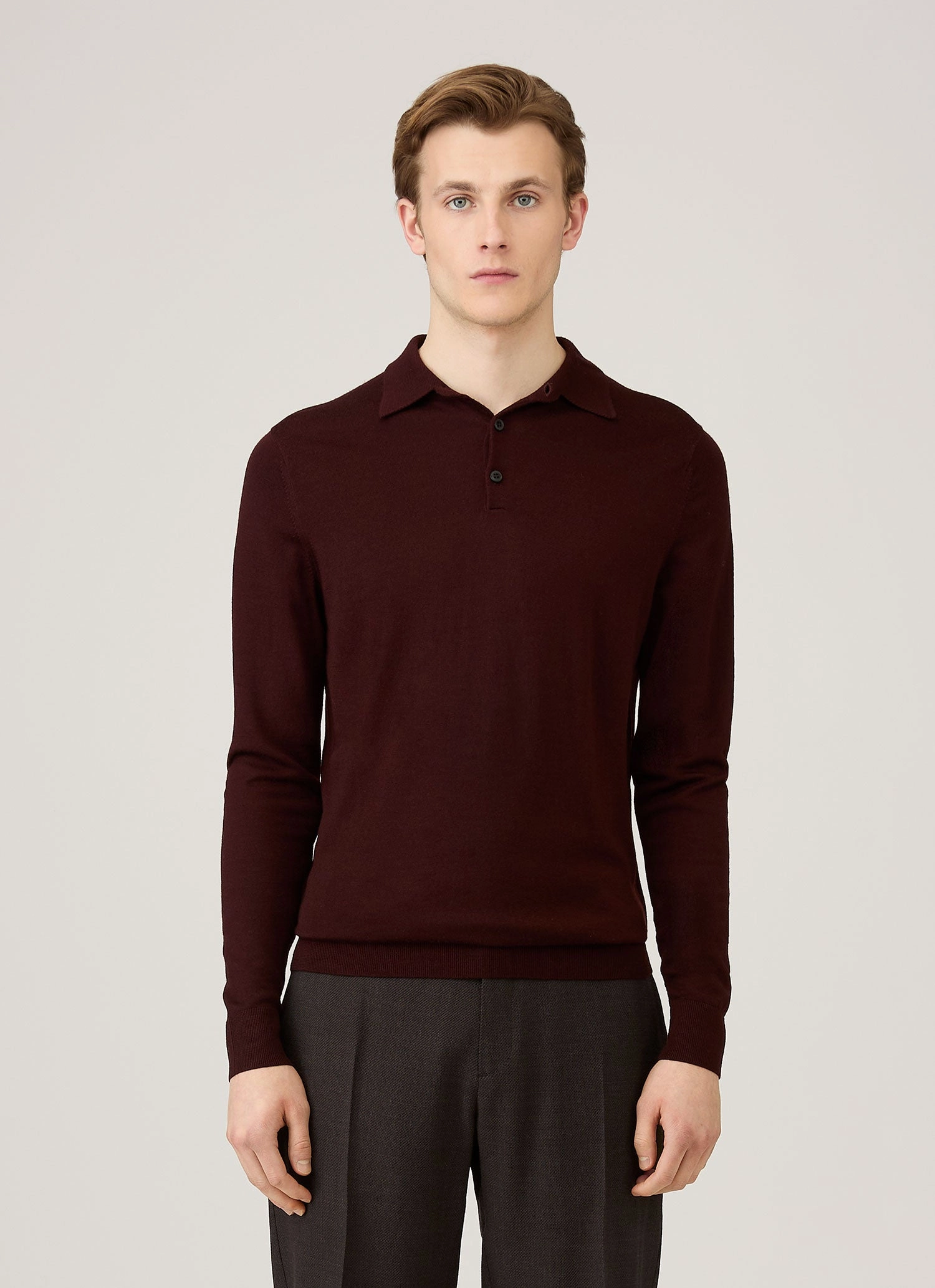 Men's Extra-Fine Merino Polo Shirt in Bakelite Dynamic Cut