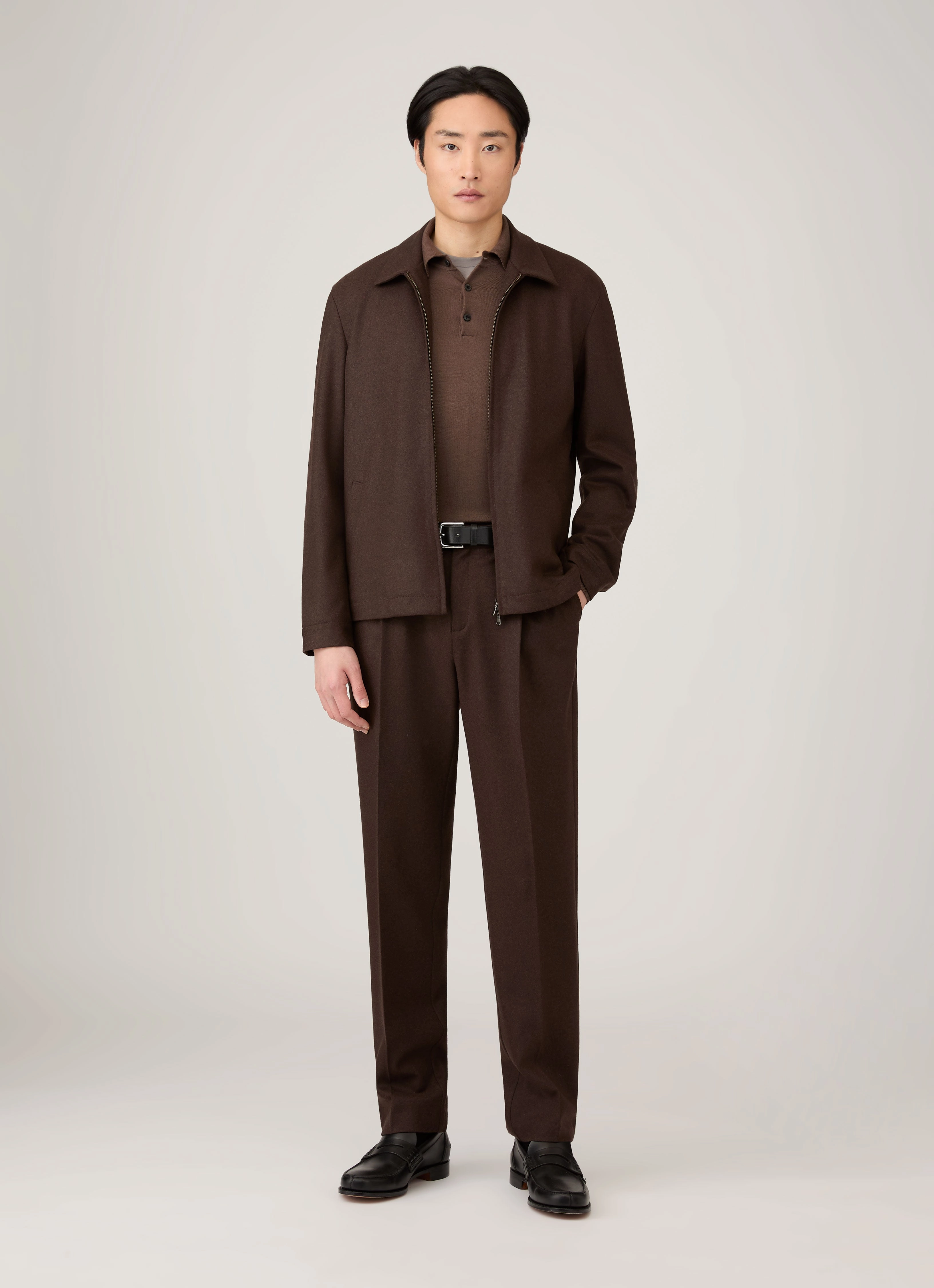 Men's Extra-Fine Merino Polo Shirt in Bark Spring-autumn Suitable