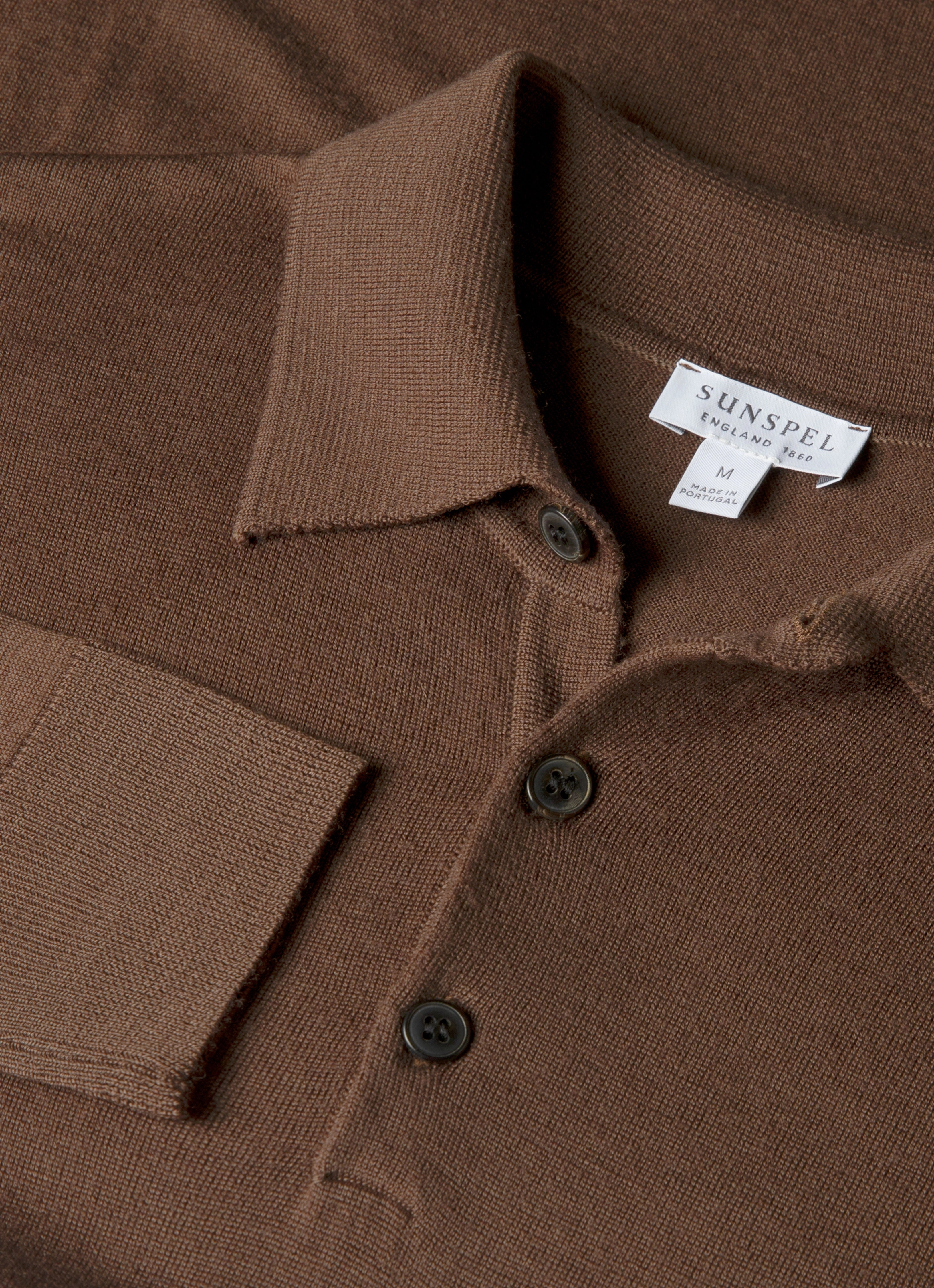 Men's Extra-Fine Merino Polo Shirt in Bark Spring-autumn Suitable