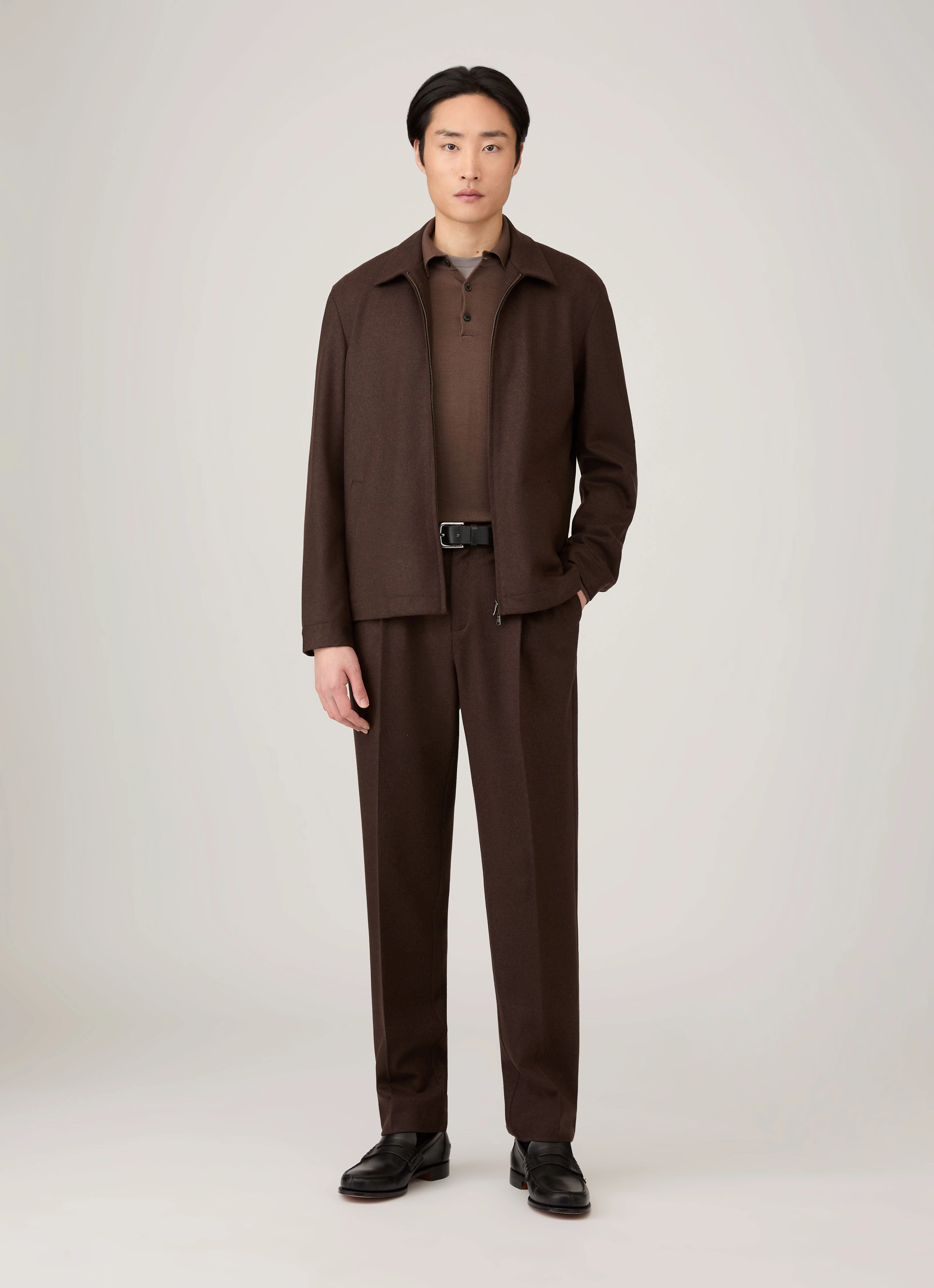 Men's Extra-Fine Merino Polo Shirt in Bark Spring-autumn Suitable