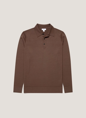 Street Ready Look Modern Fashion Look Men's Extra-Fine Merino Polo Shirt in Bark