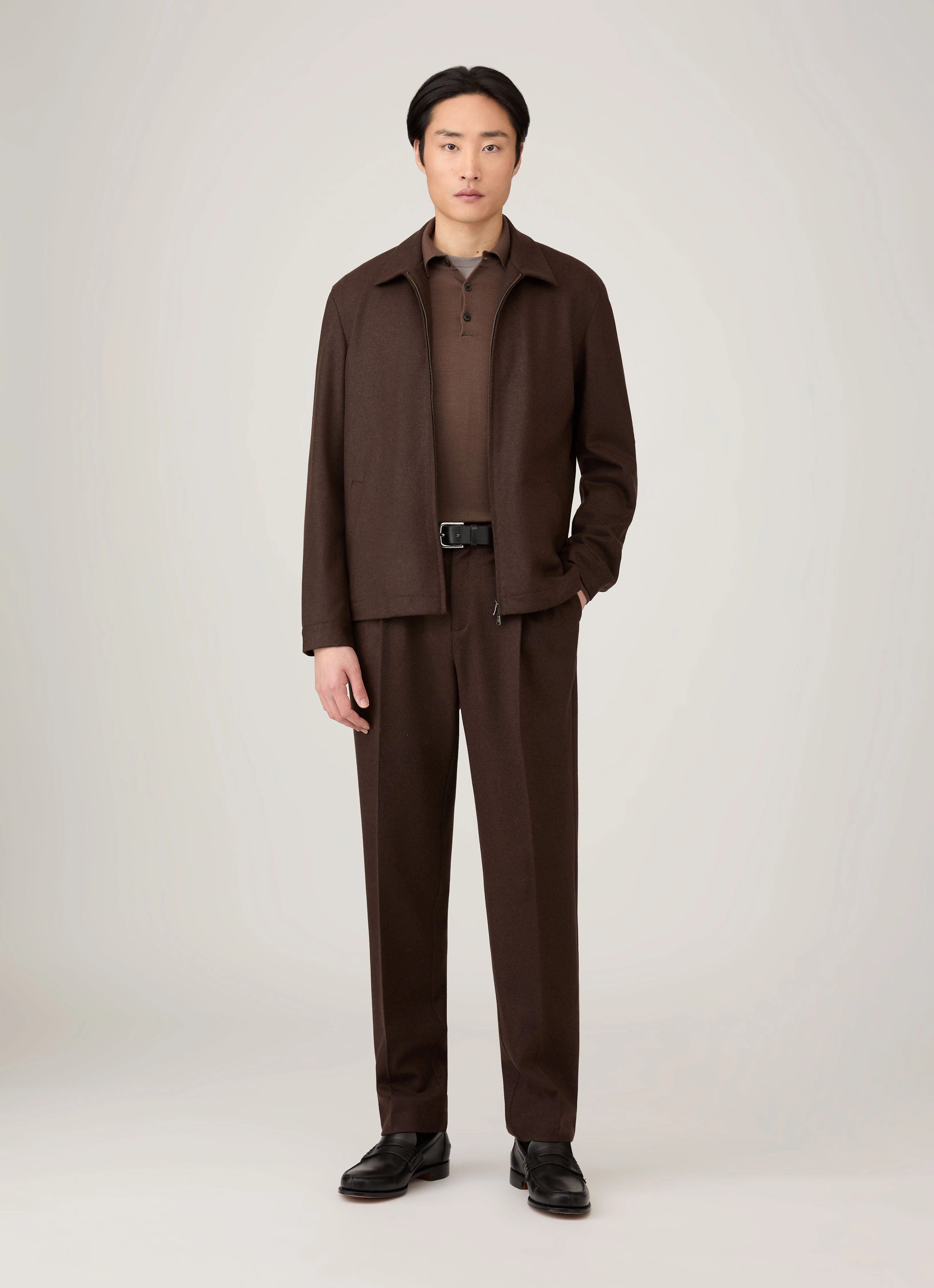 Men's Extra-Fine Merino Polo Shirt in Bark Trendy Apparel