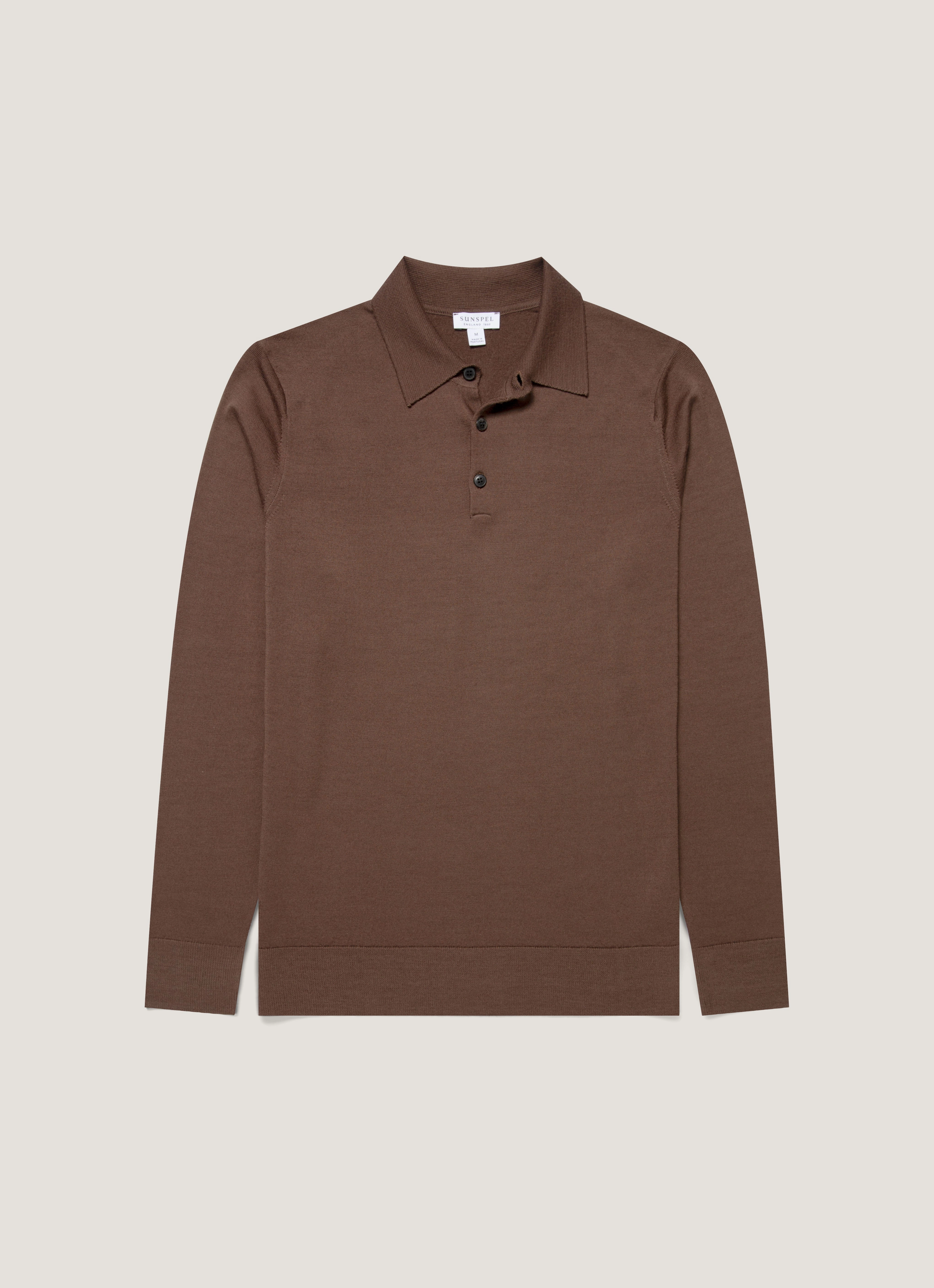 Men's Extra-Fine Merino Polo Shirt in Bark Work Path Elegant Pulse